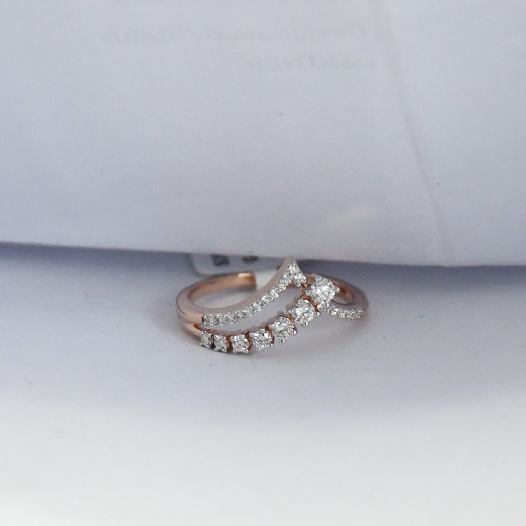 14K Solid Gold Diamond Chevron Ring, Pavé V Stacking Band