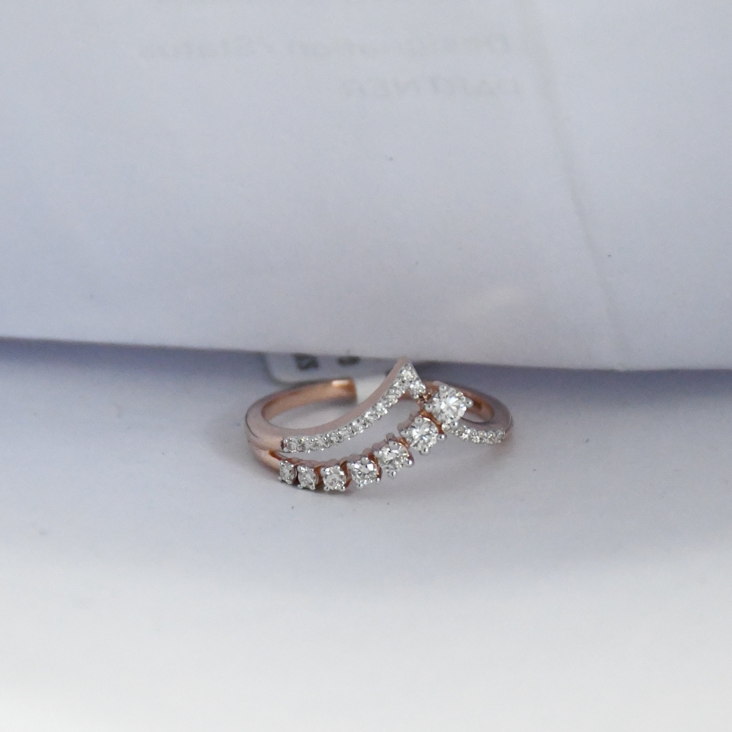 14K Solid Gold Diamond Chevron Ring, Pavé V Stacking Band