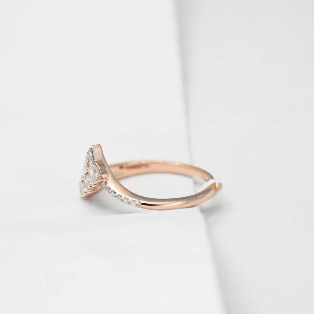 14K Solid Gold Diamond Chevron Ring, Pavé V Stacking Band