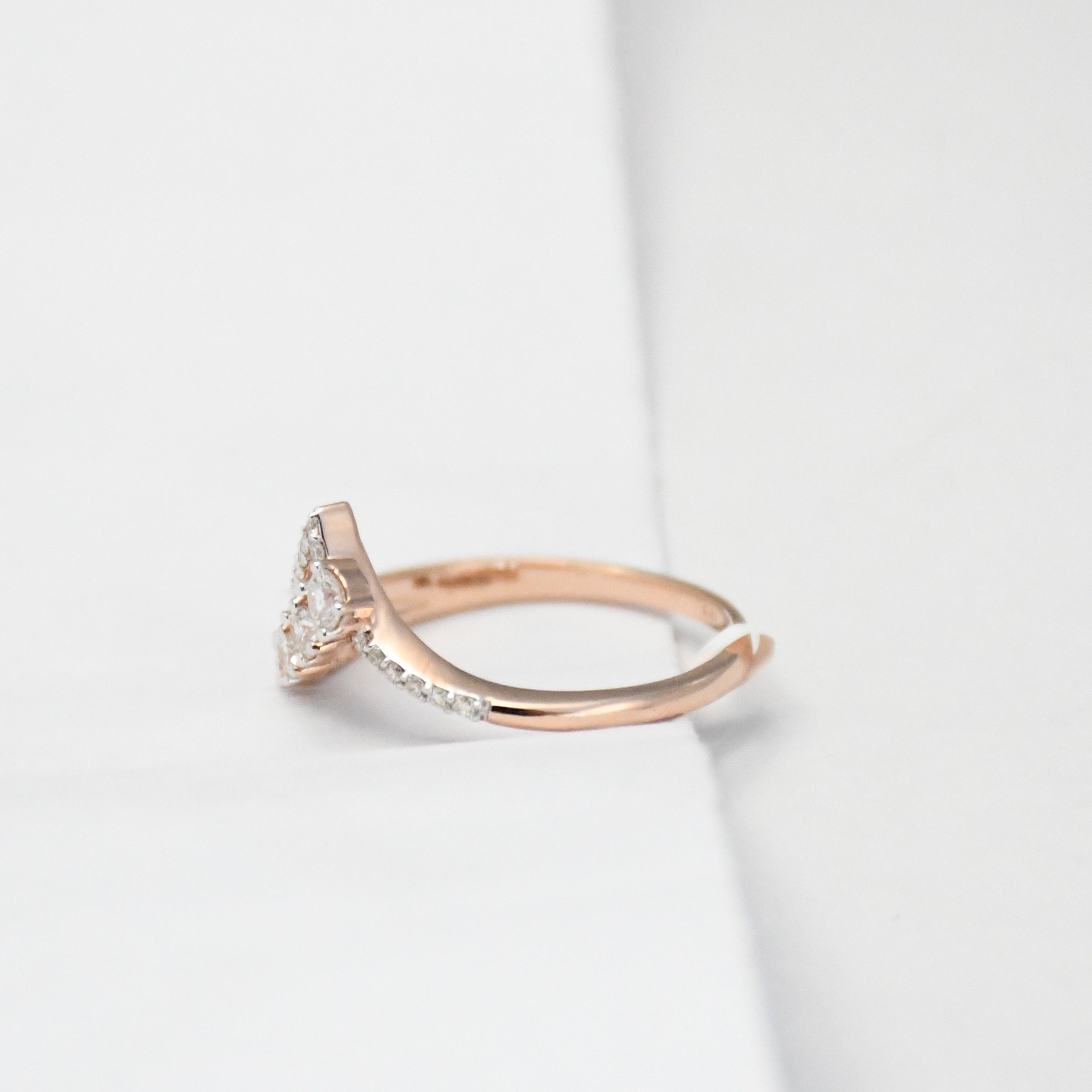 14K Solid Gold Diamond Chevron Ring, Pavé V Stacking Band