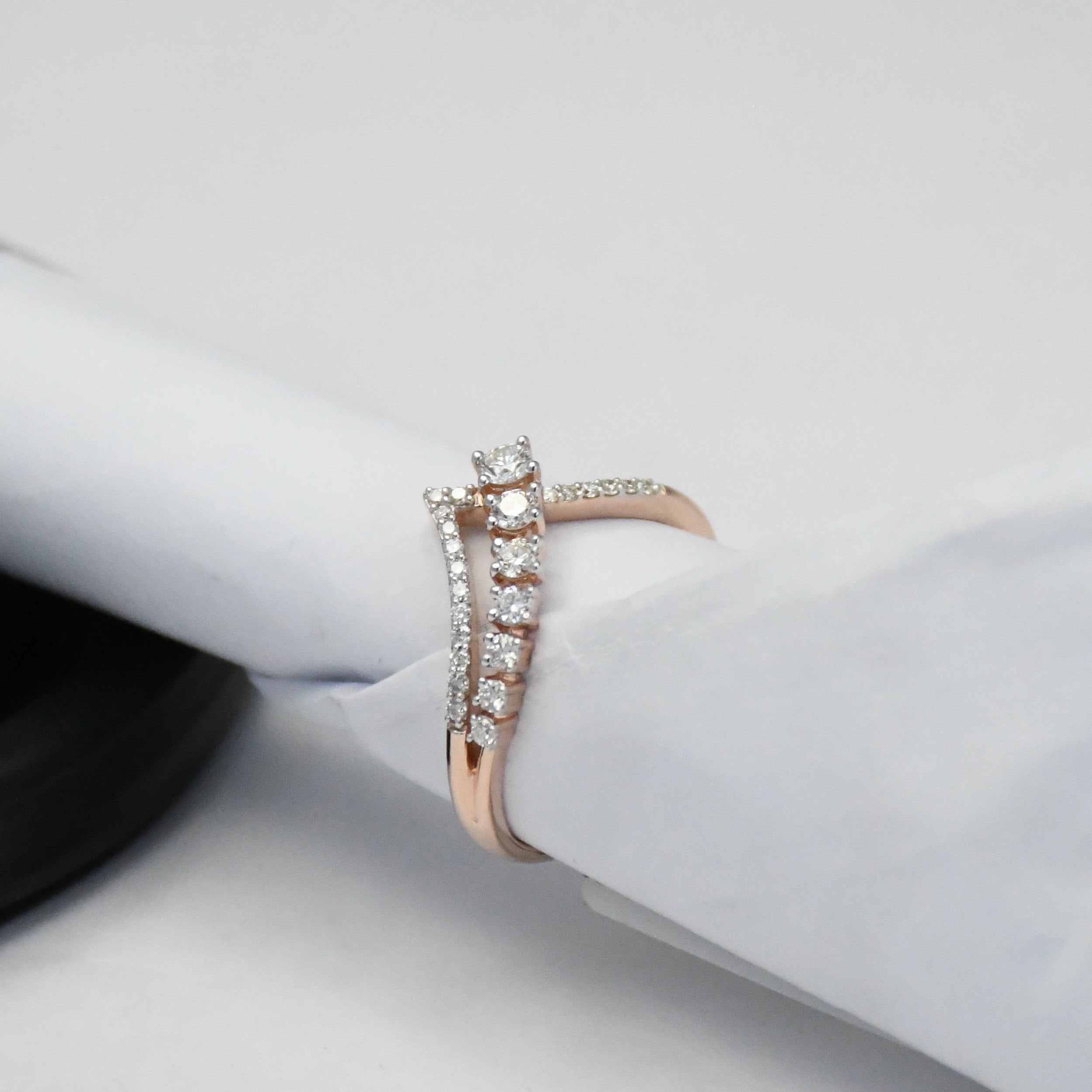 14K Solid Gold Diamond Chevron Ring, Pavé V Stacking Band
