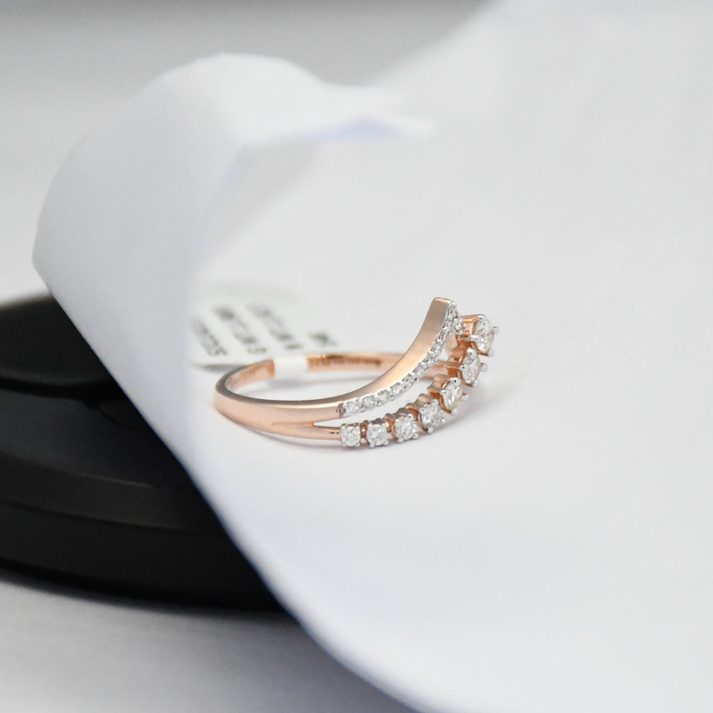 14K Solid Gold Diamond Chevron Ring, Pavé V Stacking Band