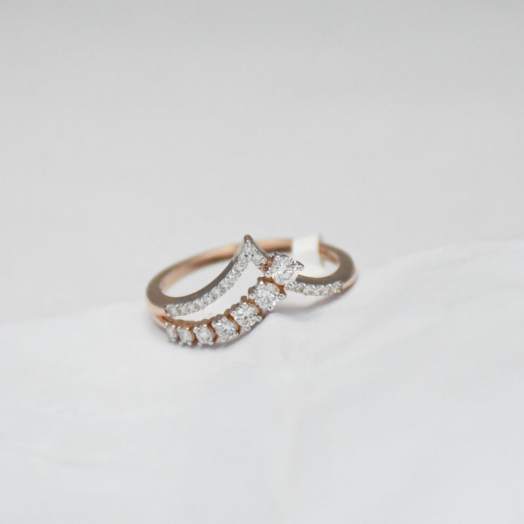 14K Solid Gold Diamond Chevron Ring, Pavé V Stacking Band