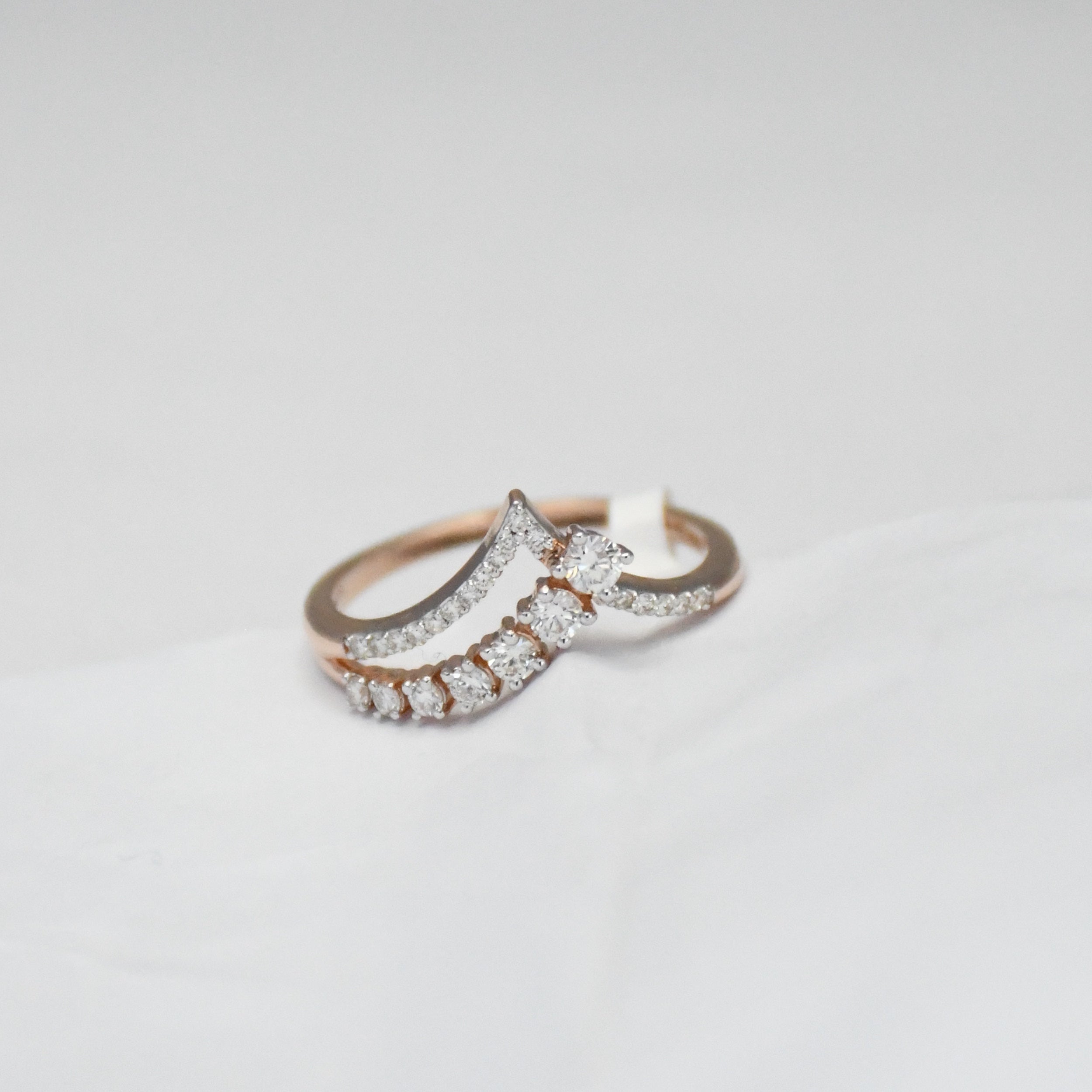 14K Solid Gold Diamond Chevron Ring, Pavé V Stacking Band