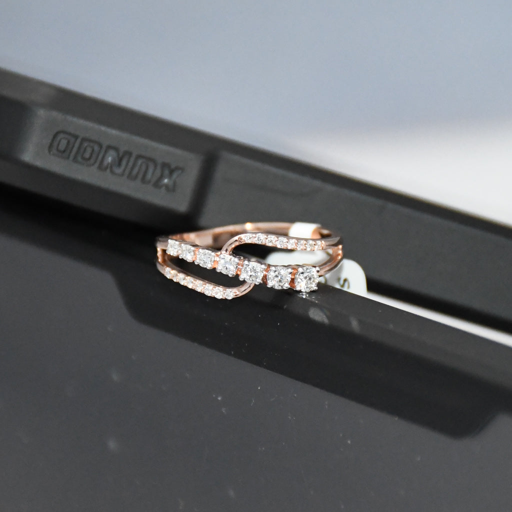 14K Solid Gold Diamond Curved Band | Stackable Wedding Ring
