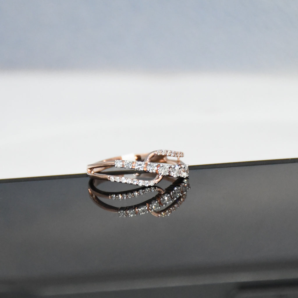 14K Solid Gold Diamond Curved Band | Stackable Wedding Ring