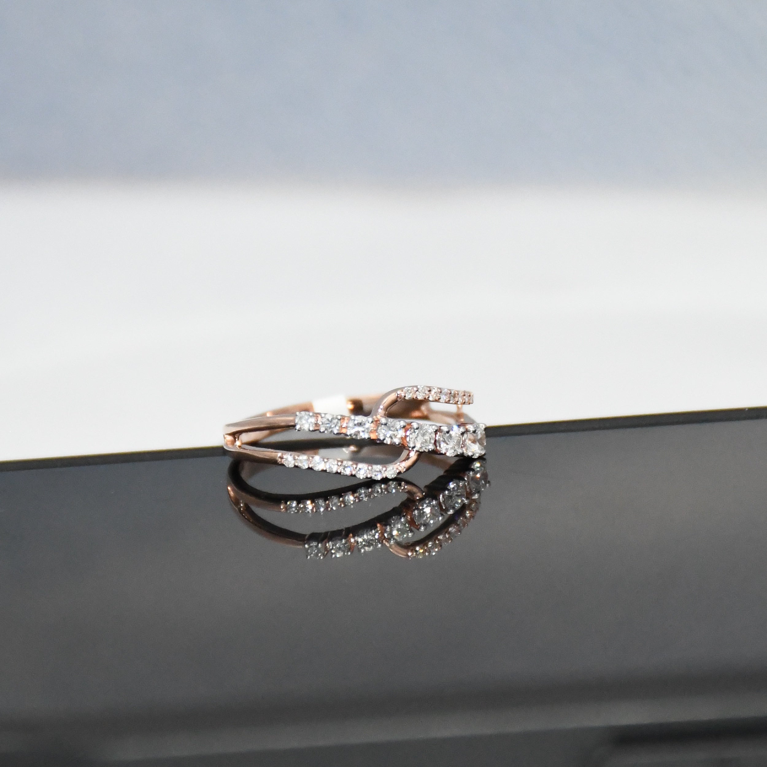 14K Solid Gold Diamond Curved Band | Stackable Wedding Ring