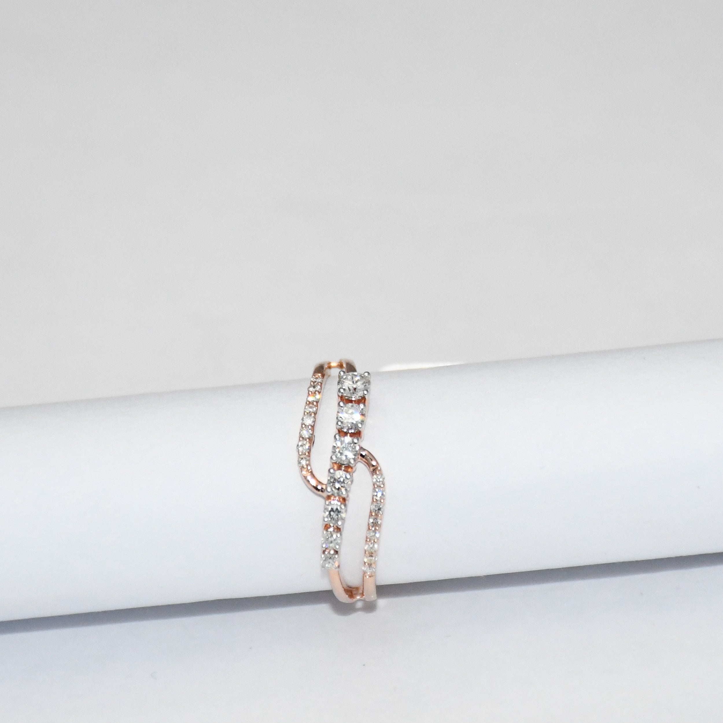 14K Solid Gold Diamond Curved Band | Stackable Wedding Ring