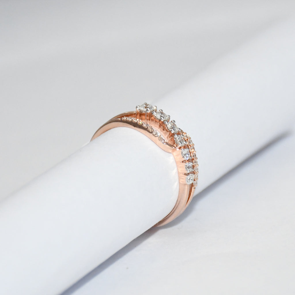 14K Solid Gold Diamond Curved Band | Stackable Wedding Ring