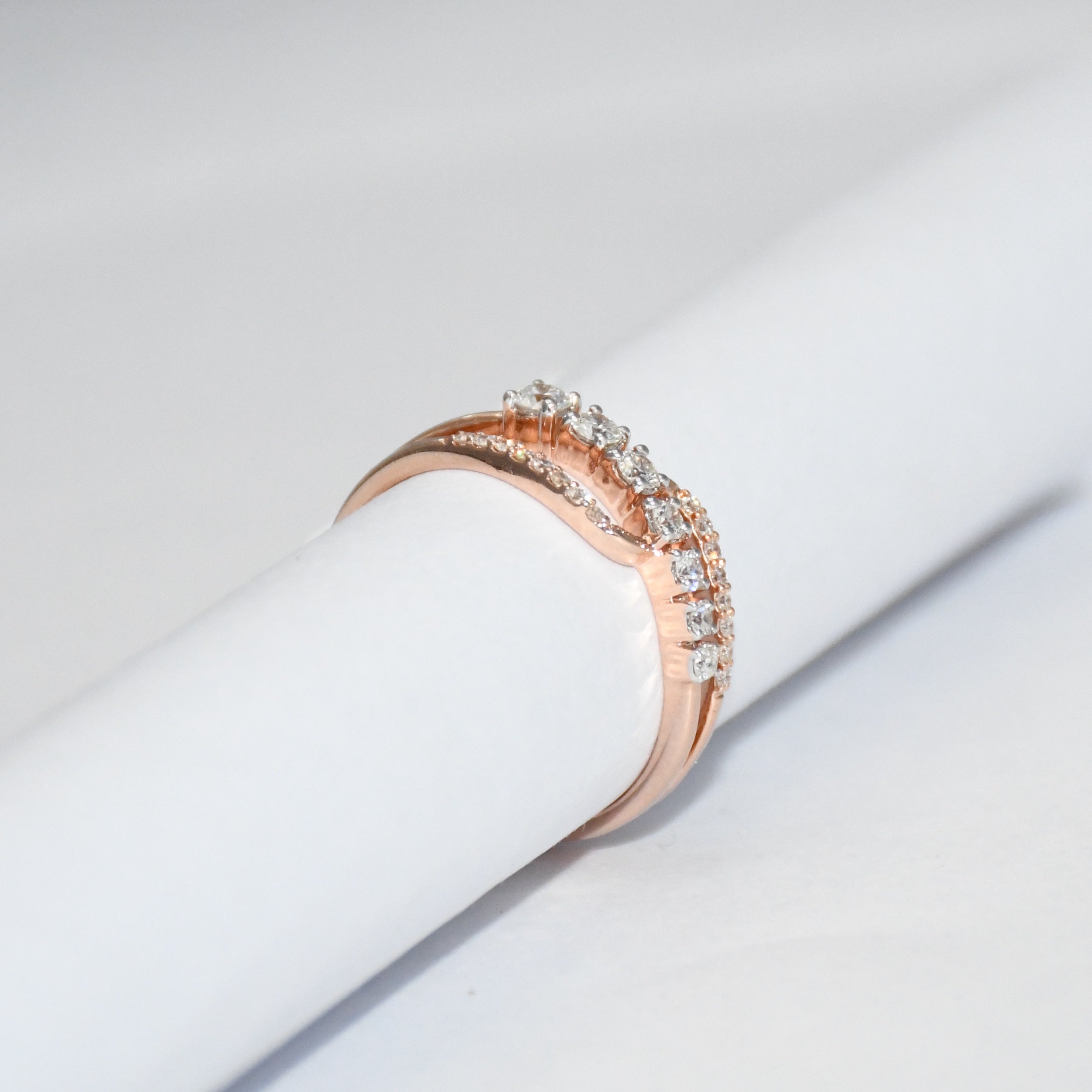 14K Solid Gold Diamond Curved Band | Stackable Wedding Ring