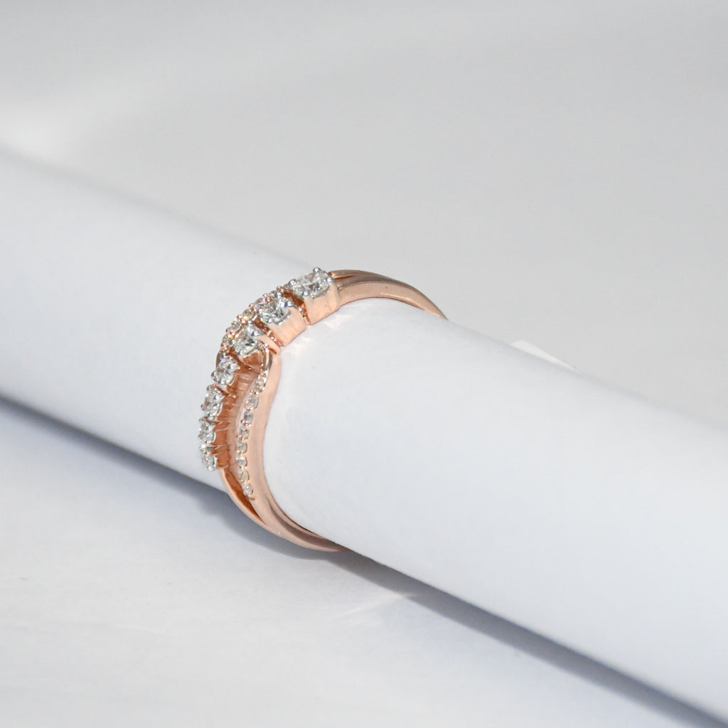14K Solid Gold Diamond Curved Band | Stackable Wedding Ring