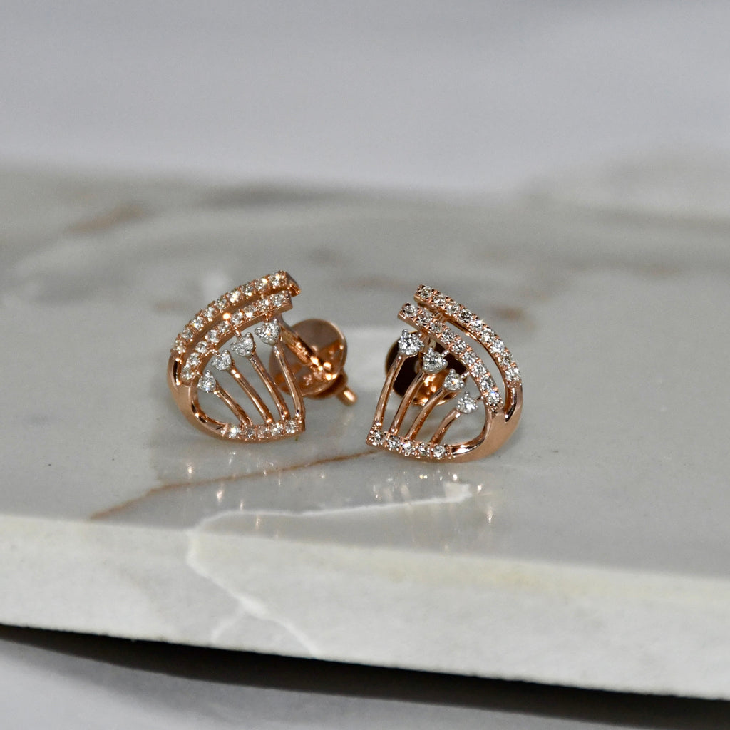 Solid Gold Diamond Stud Earrings IGI Certified Screw Back | Rose Gold Fine Jewelry