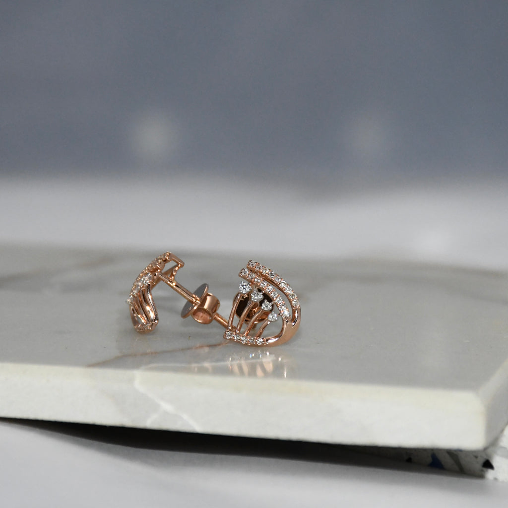 Solid Gold Diamond Stud Earrings IGI Certified Screw Back | Rose Gold Fine Jewelry