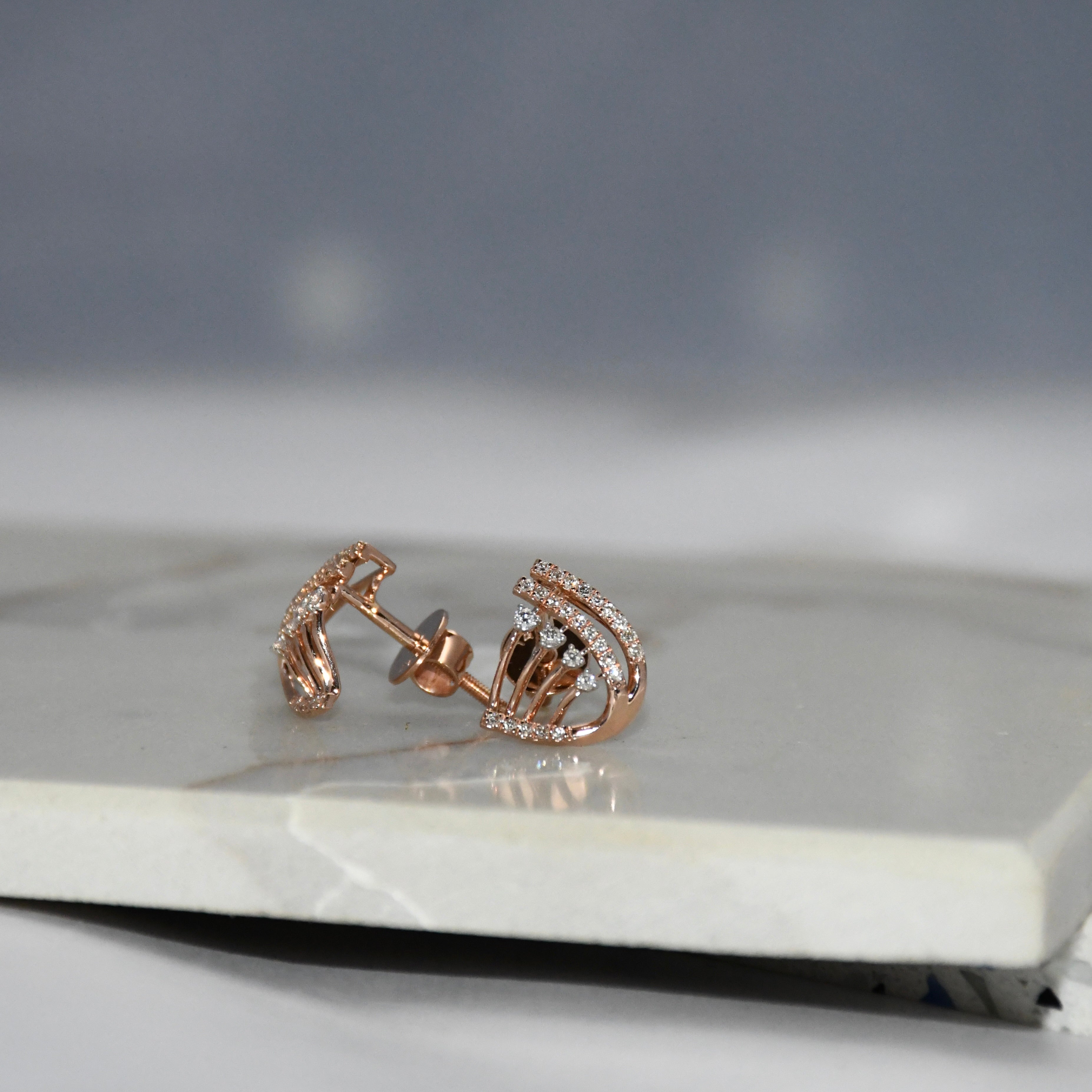 Solid Gold Diamond Stud Earrings IGI Certified Screw Back | Rose Gold Fine Jewelry