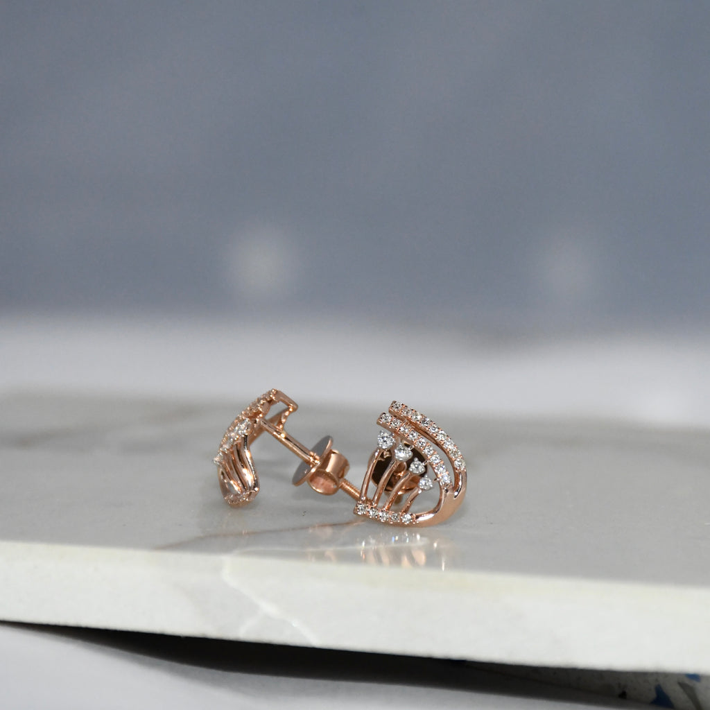 Solid Gold Diamond Stud Earrings IGI Certified Screw Back | Rose Gold Fine Jewelry