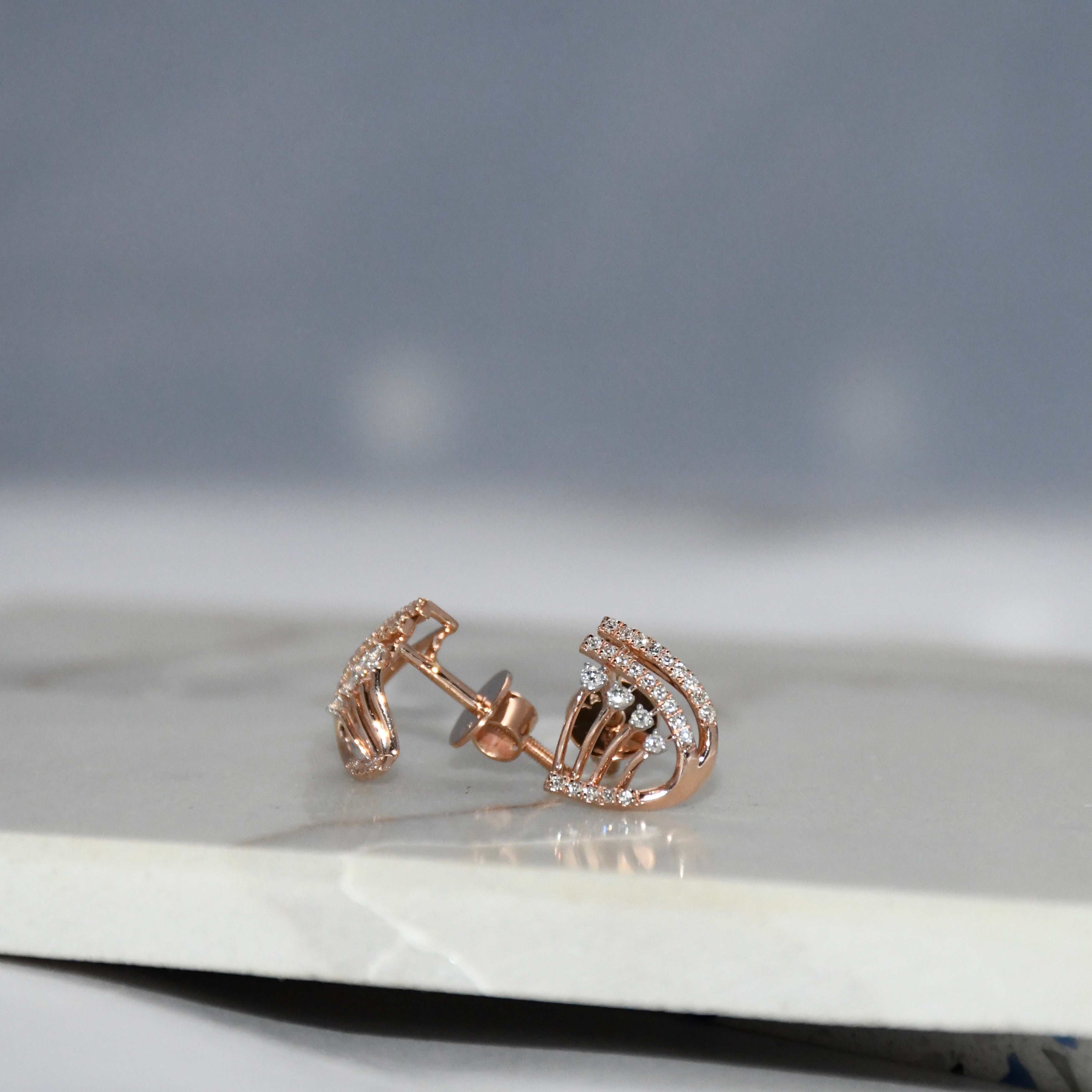 Solid Gold Diamond Stud Earrings IGI Certified Screw Back | Rose Gold Fine Jewelry