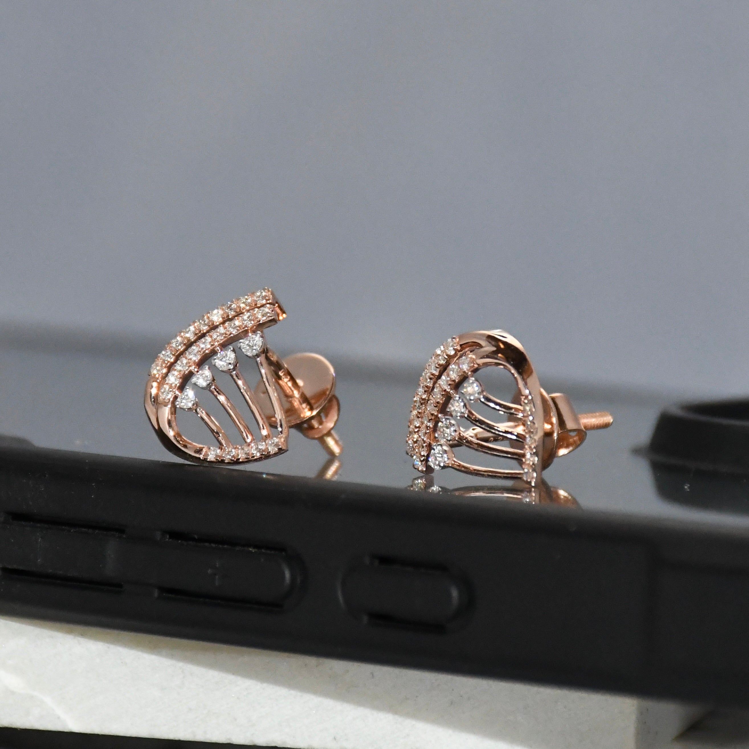 Solid Gold Diamond Stud Earrings IGI Certified Screw Back | Rose Gold Fine Jewelry