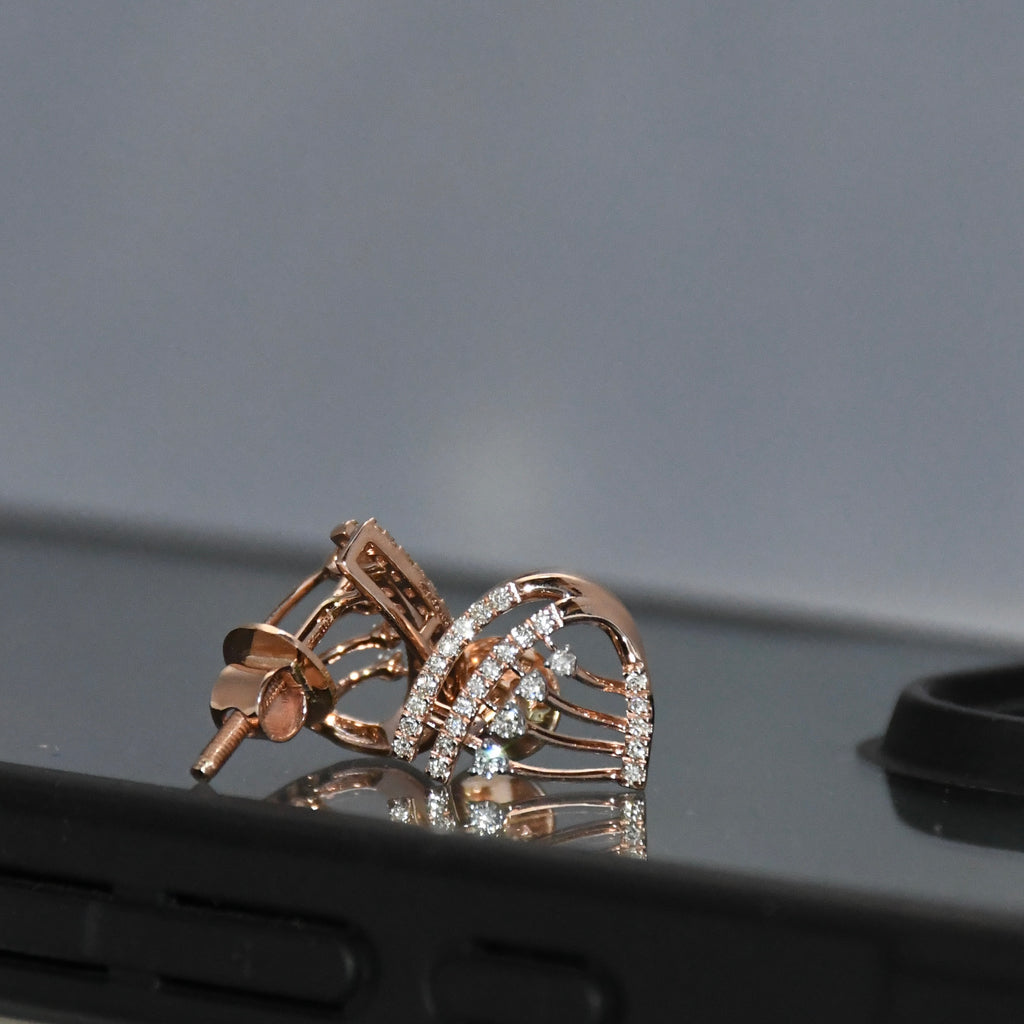 Solid Gold Diamond Stud Earrings IGI Certified Screw Back | Rose Gold Fine Jewelry