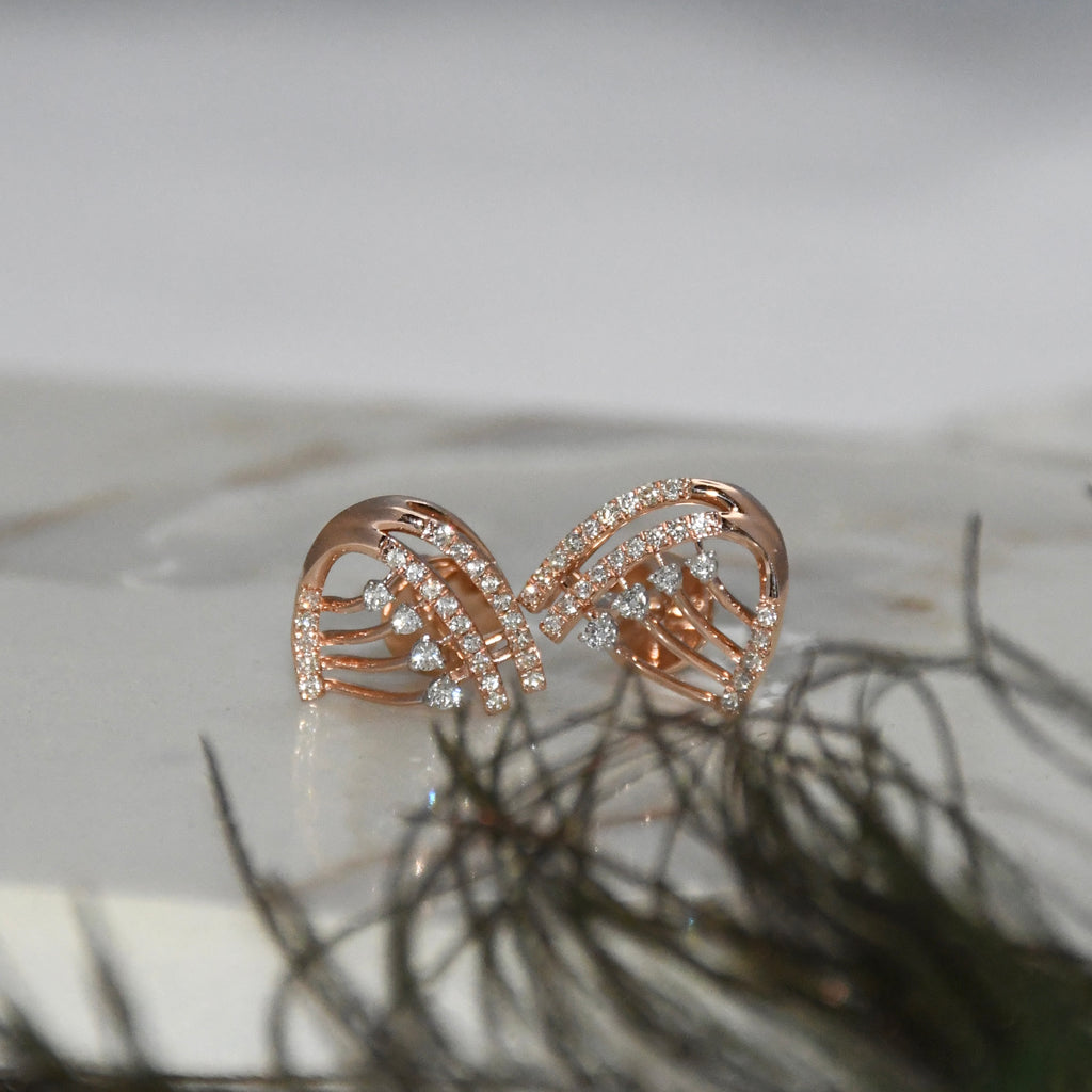 Solid Gold Diamond Stud Earrings IGI Certified Screw Back | Rose Gold Fine Jewelry