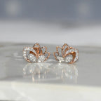 Solid Gold Lotus Diamond Stud Earrings | IGI Certified Floral Rose Gold Fine Jewelry
