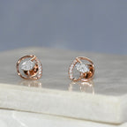 14K/18K Solid Gold Leaf Diamond Stud Earrings | IGI Certified Rose Gold Fine Jewelry