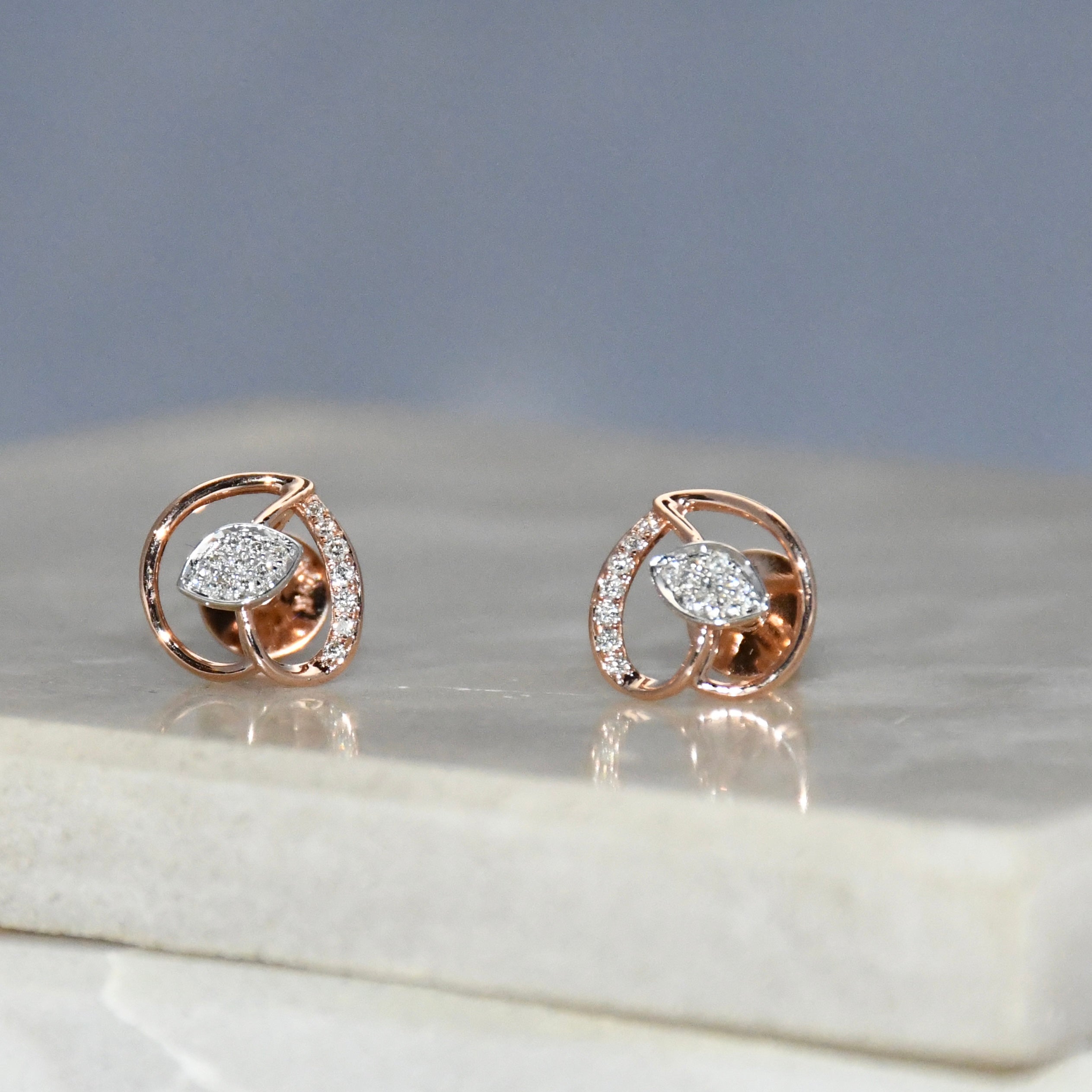 14K/18K Solid Gold Leaf Diamond Stud Earrings | IGI Certified Rose Gold Fine Jewelry