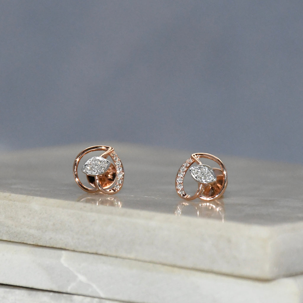 14K/18K Solid Gold Leaf Diamond Stud Earrings | IGI Certified Rose Gold Fine Jewelry