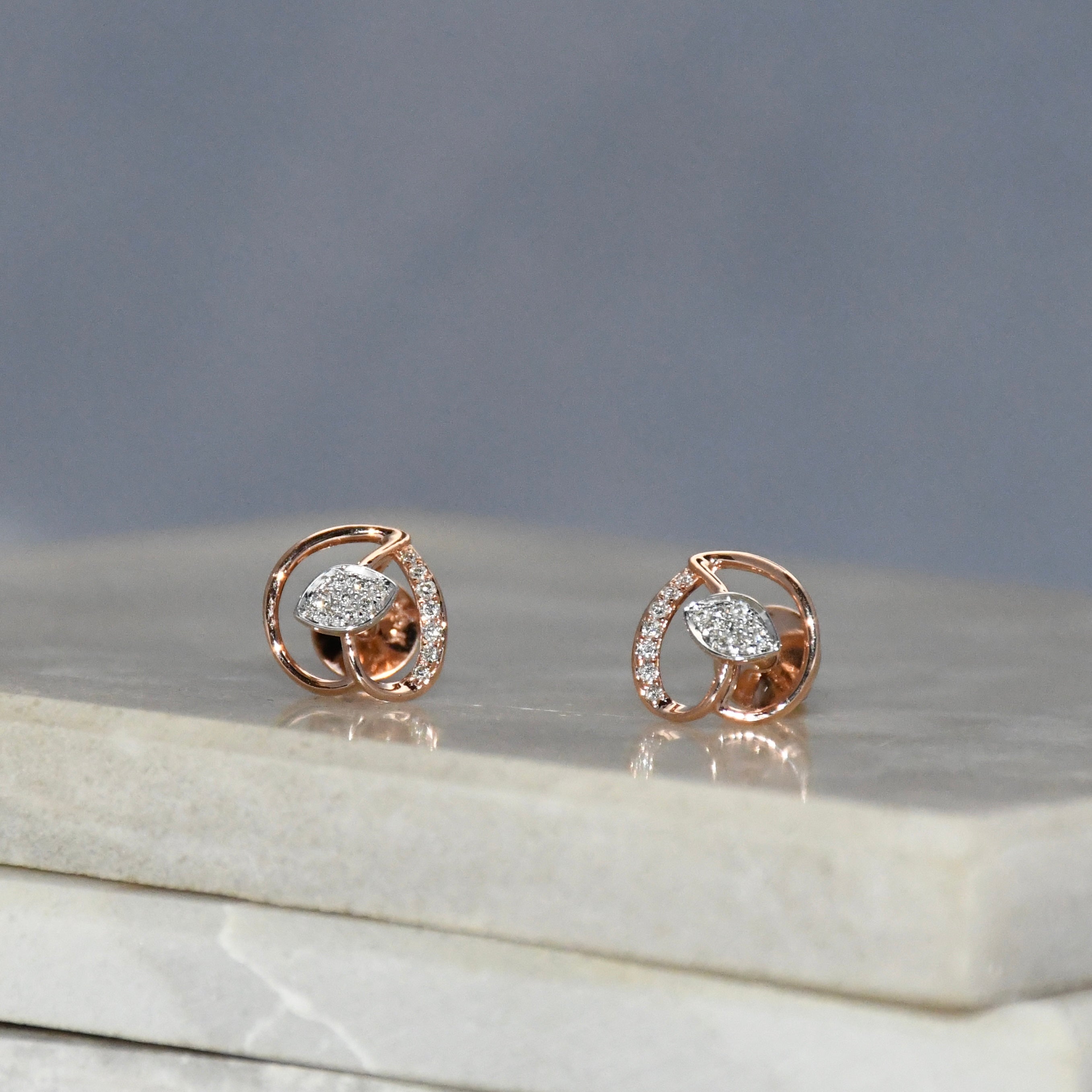 14K/18K Solid Gold Leaf Diamond Stud Earrings | IGI Certified Rose Gold Fine Jewelry