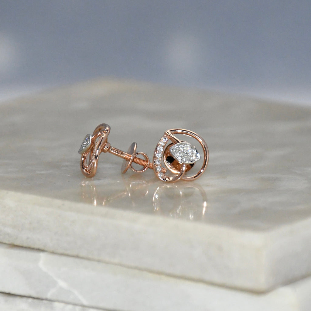 14K/18K Solid Gold Leaf Diamond Stud Earrings | IGI Certified Rose Gold Fine Jewelry
