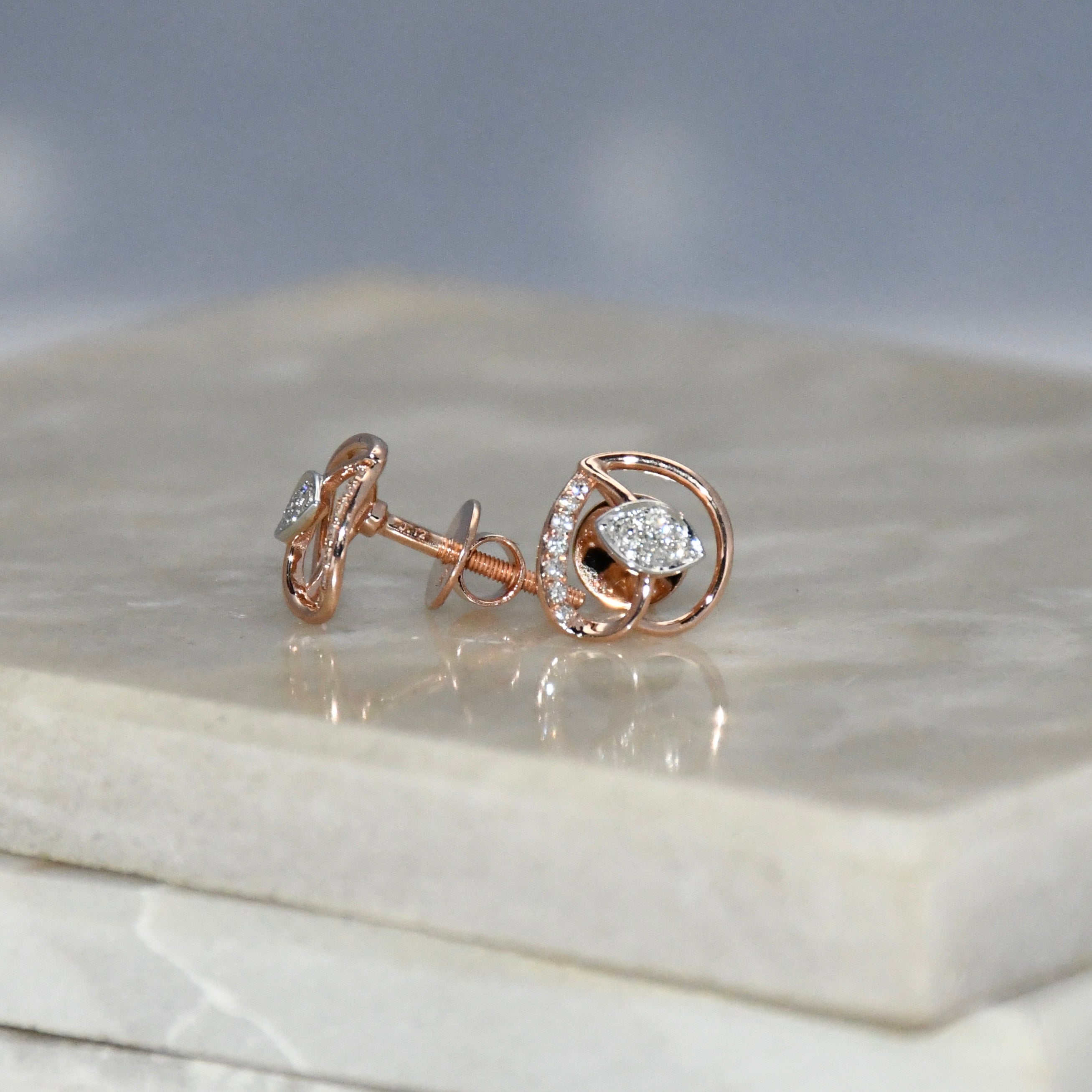 14K/18K Solid Gold Leaf Diamond Stud Earrings | IGI Certified Rose Gold Fine Jewelry