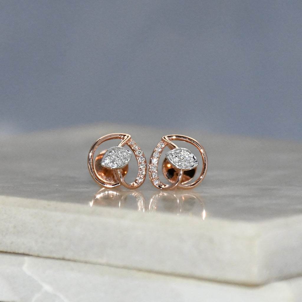 14K/18K Solid Gold Leaf Diamond Stud Earrings | IGI Certified Rose Gold Fine Jewelry