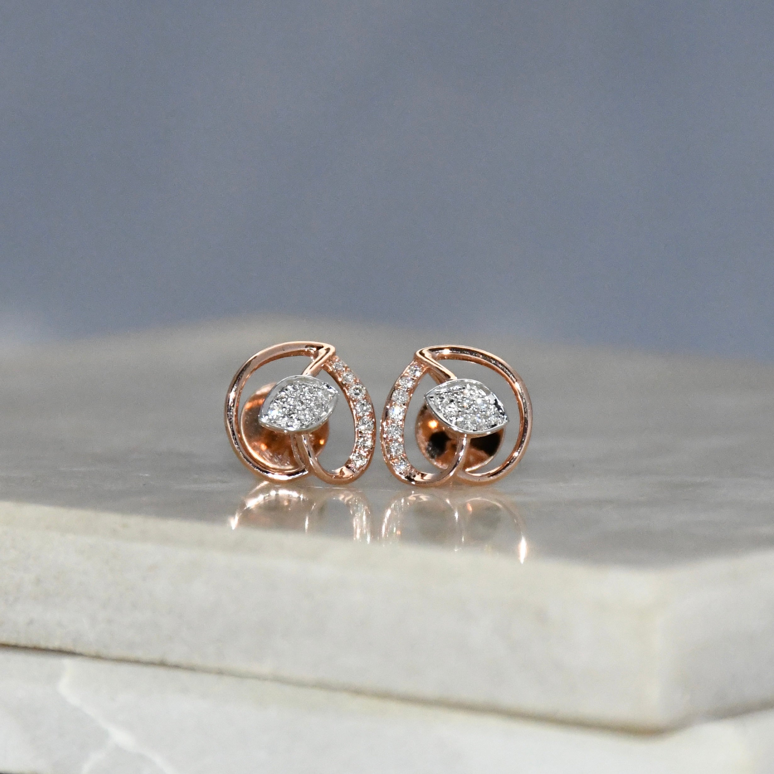 14K/18K Solid Gold Leaf Diamond Stud Earrings | IGI Certified Rose Gold Fine Jewelry