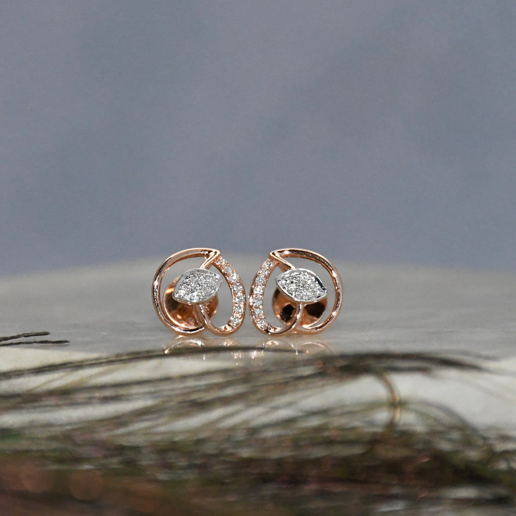 14K/18K Solid Gold Leaf Diamond Stud Earrings | IGI Certified Rose Gold Fine Jewelry