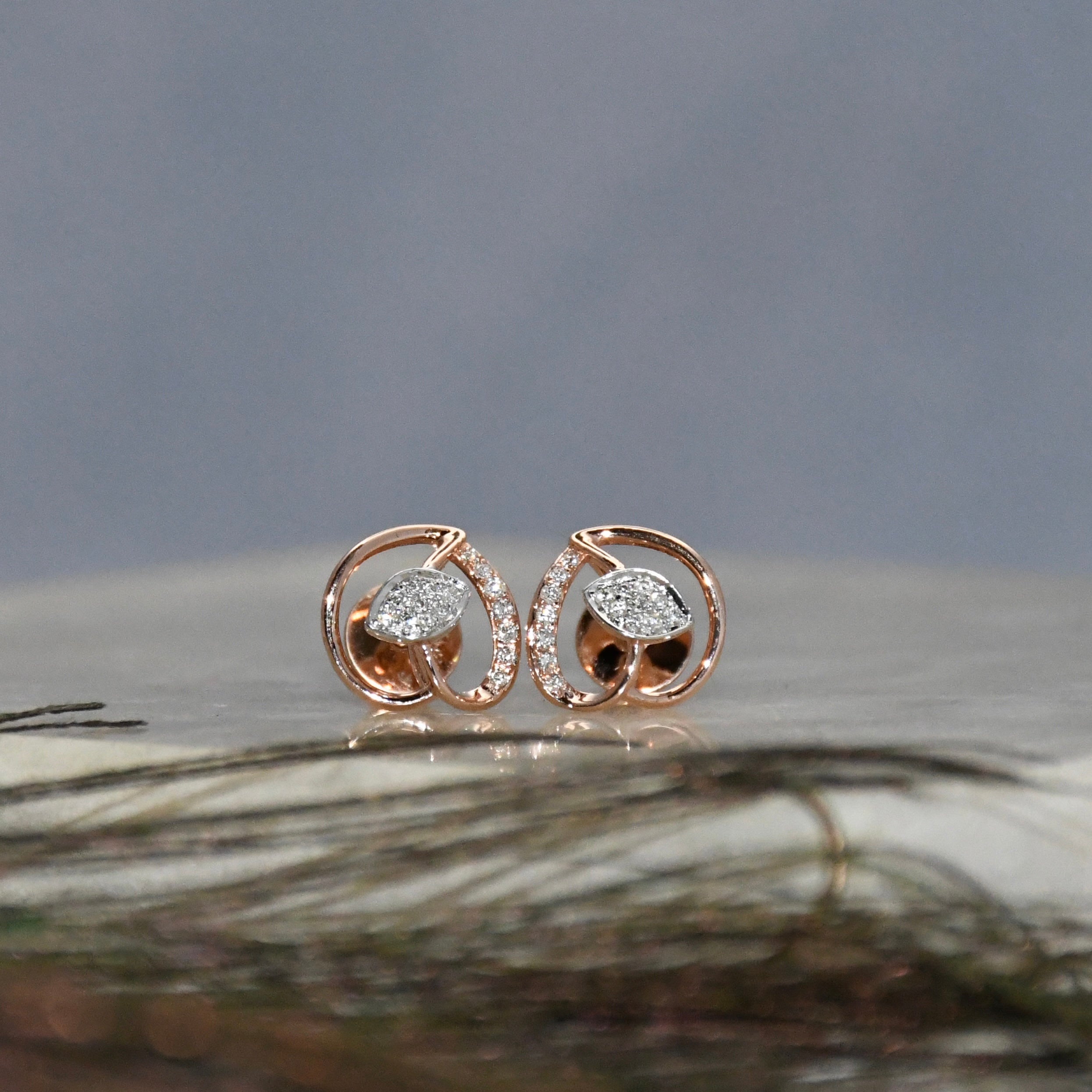 14K/18K Solid Gold Leaf Diamond Stud Earrings | IGI Certified Rose Gold Fine Jewelry