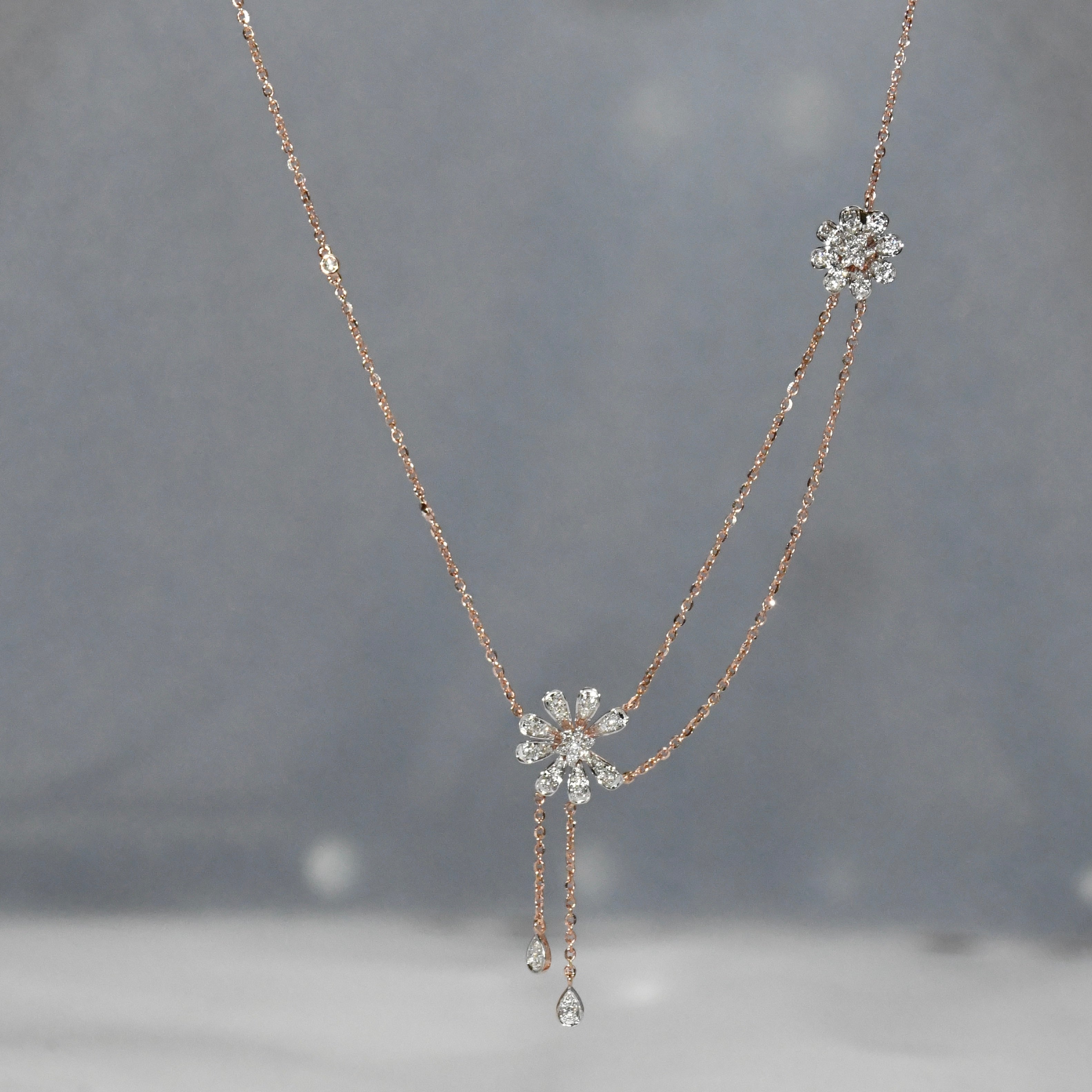 Solid Gold Diamond Necklace | 14K 18K Real Natural Diamonds | IGI Certified Elegant Necklace