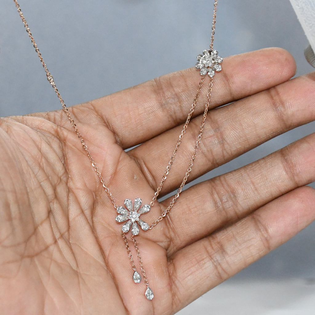 Solid Gold Diamond Necklace | 14K 18K Real Natural Diamonds | IGI Certified Elegant Necklace