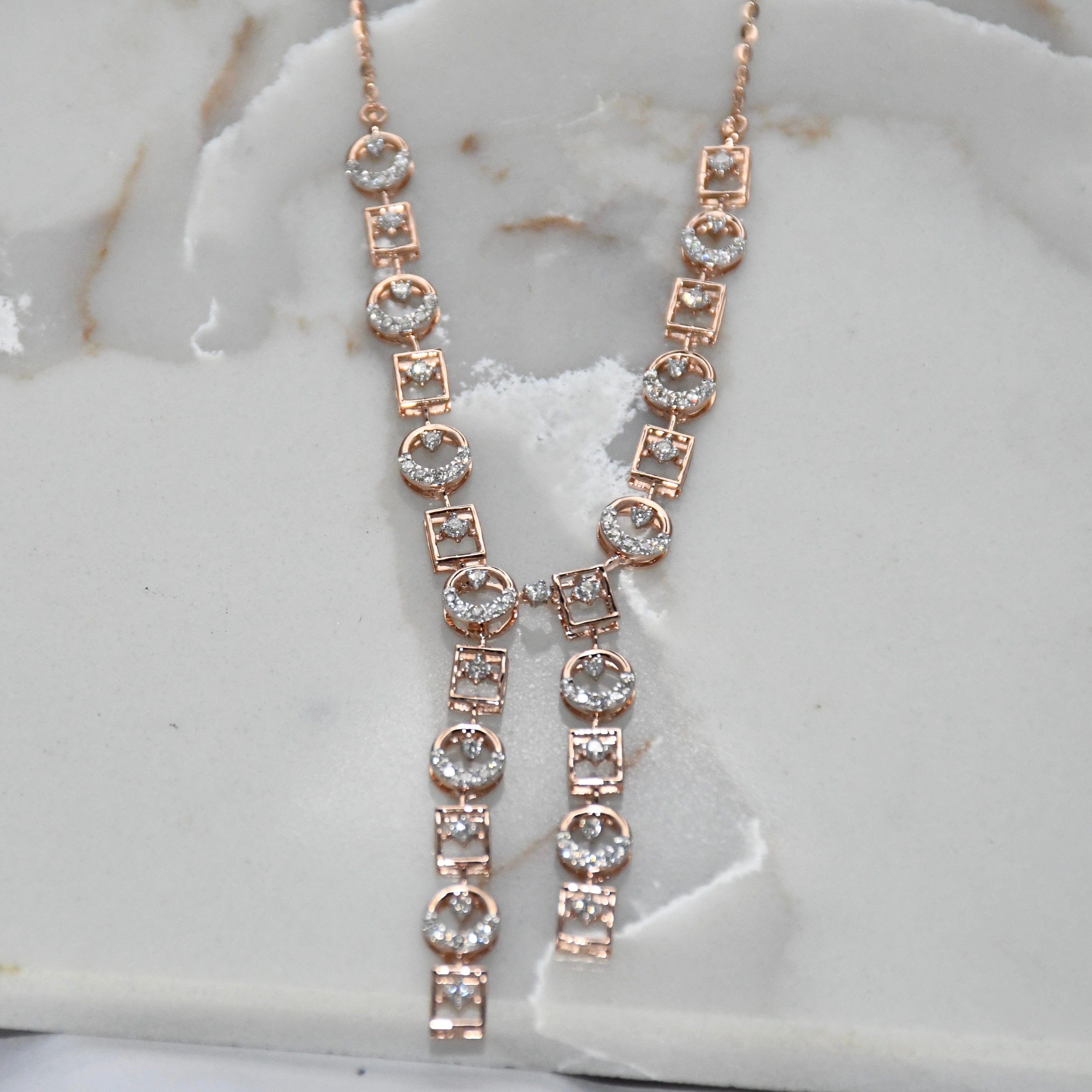 14K Gold Diamond Bridal Jewelry Set: Necklace & Earrings
