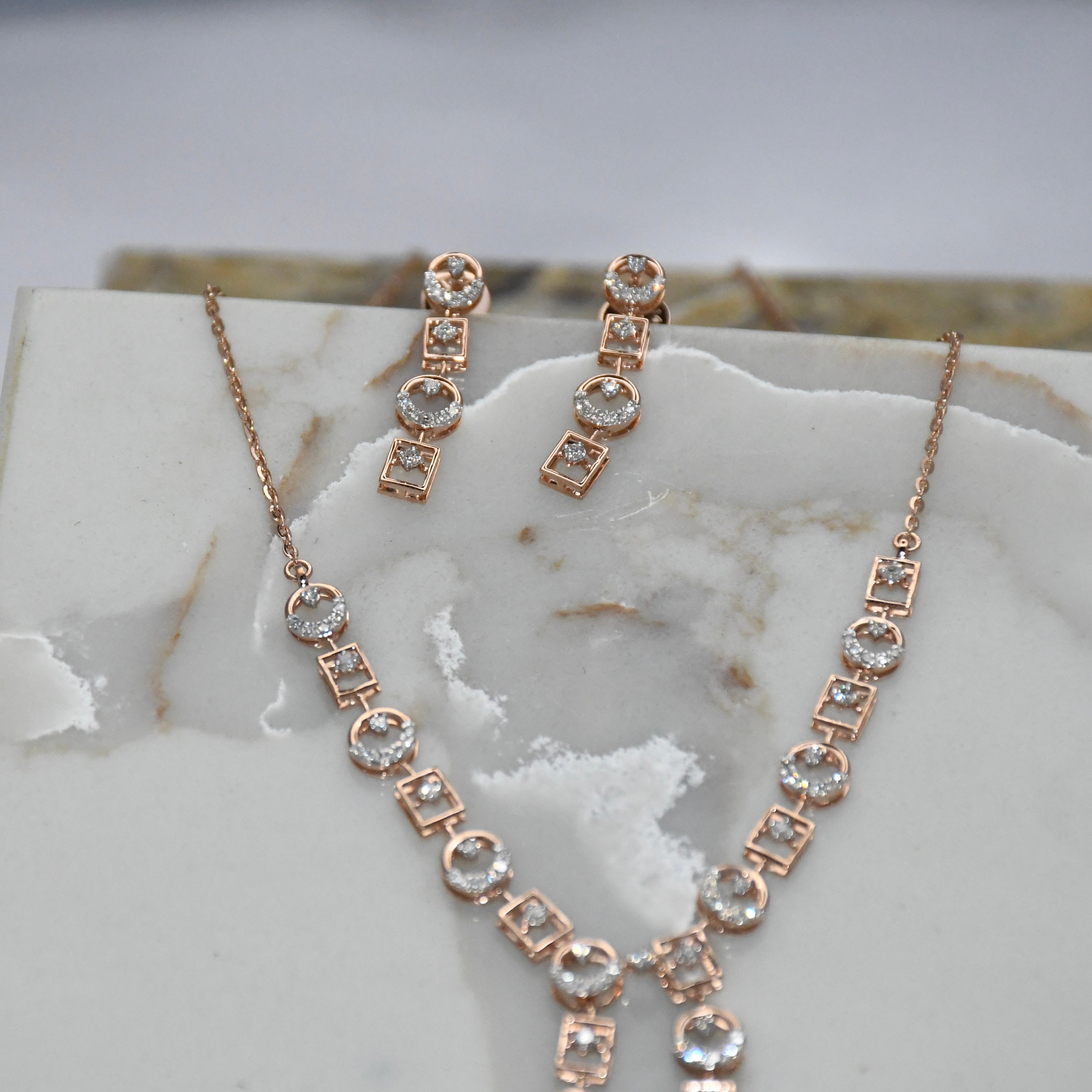 14K Gold Diamond Bridal Jewelry Set: Necklace & Earrings