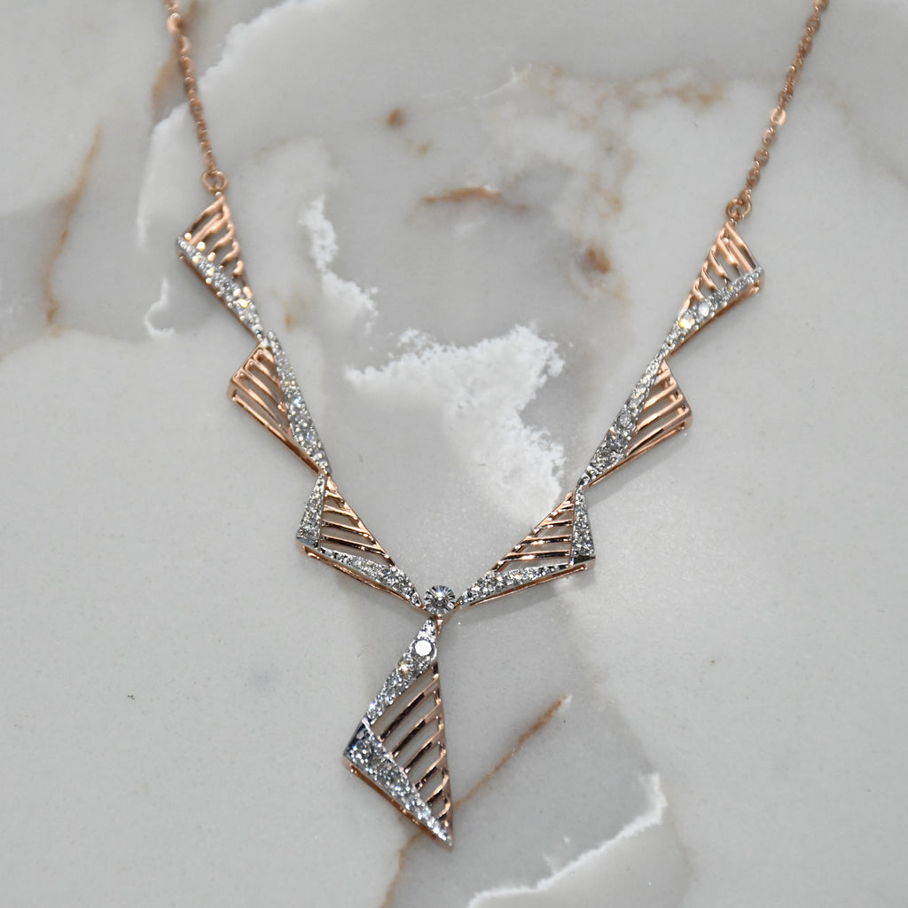 14K Gold Diamond Bridal Jewelry Set: Necklace & Earrings