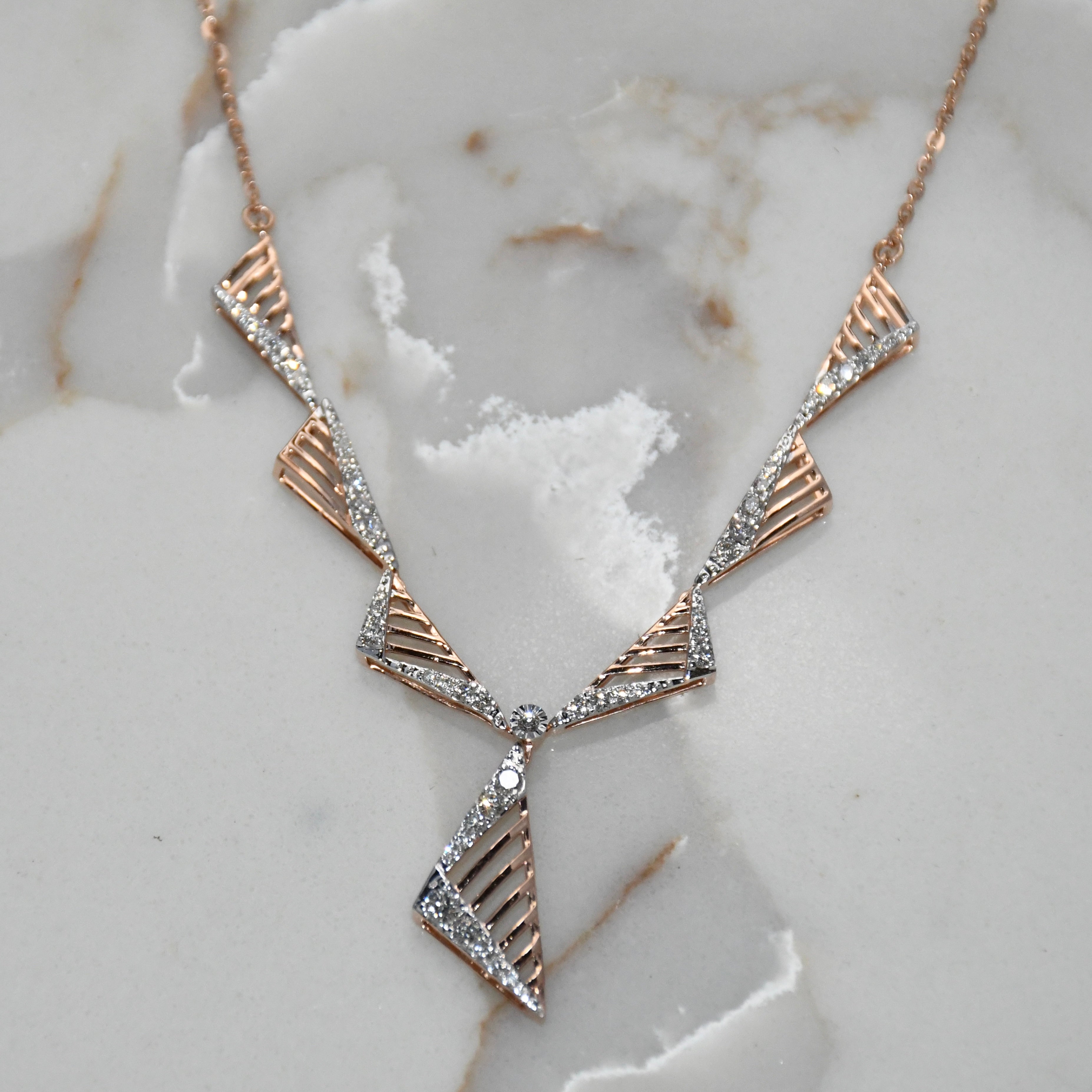 14K Gold Diamond Bridal Jewelry Set: Necklace & Earrings
