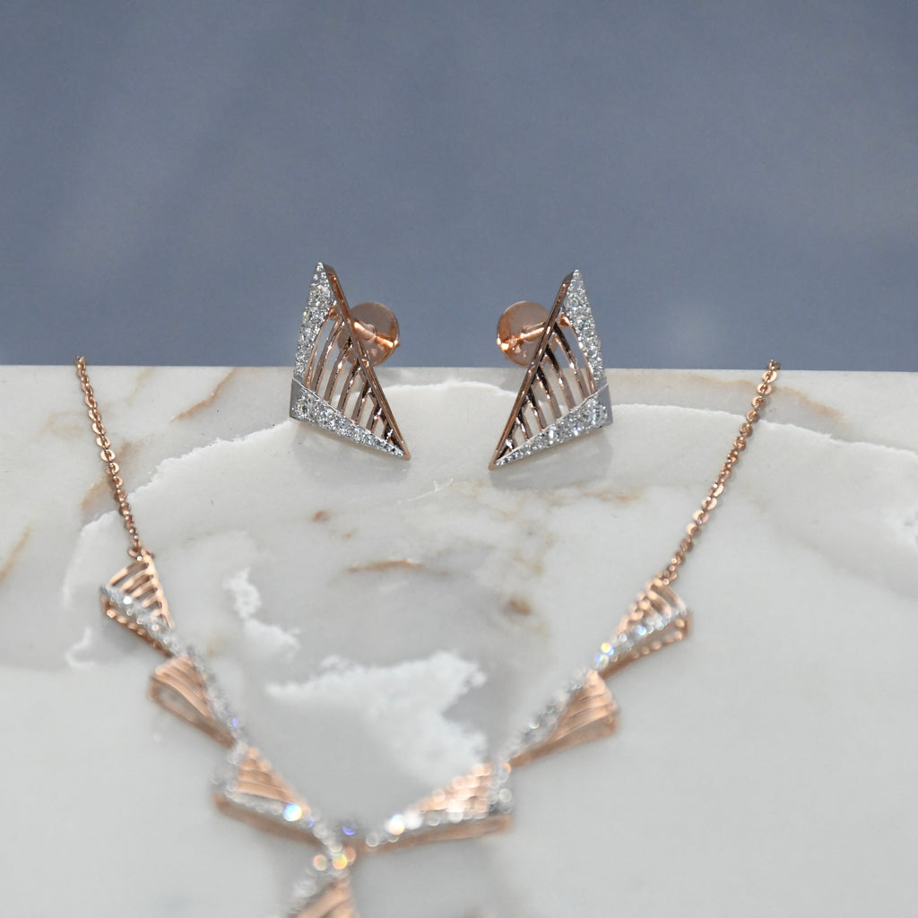 14K Gold Diamond Bridal Jewelry Set: Necklace & Earrings