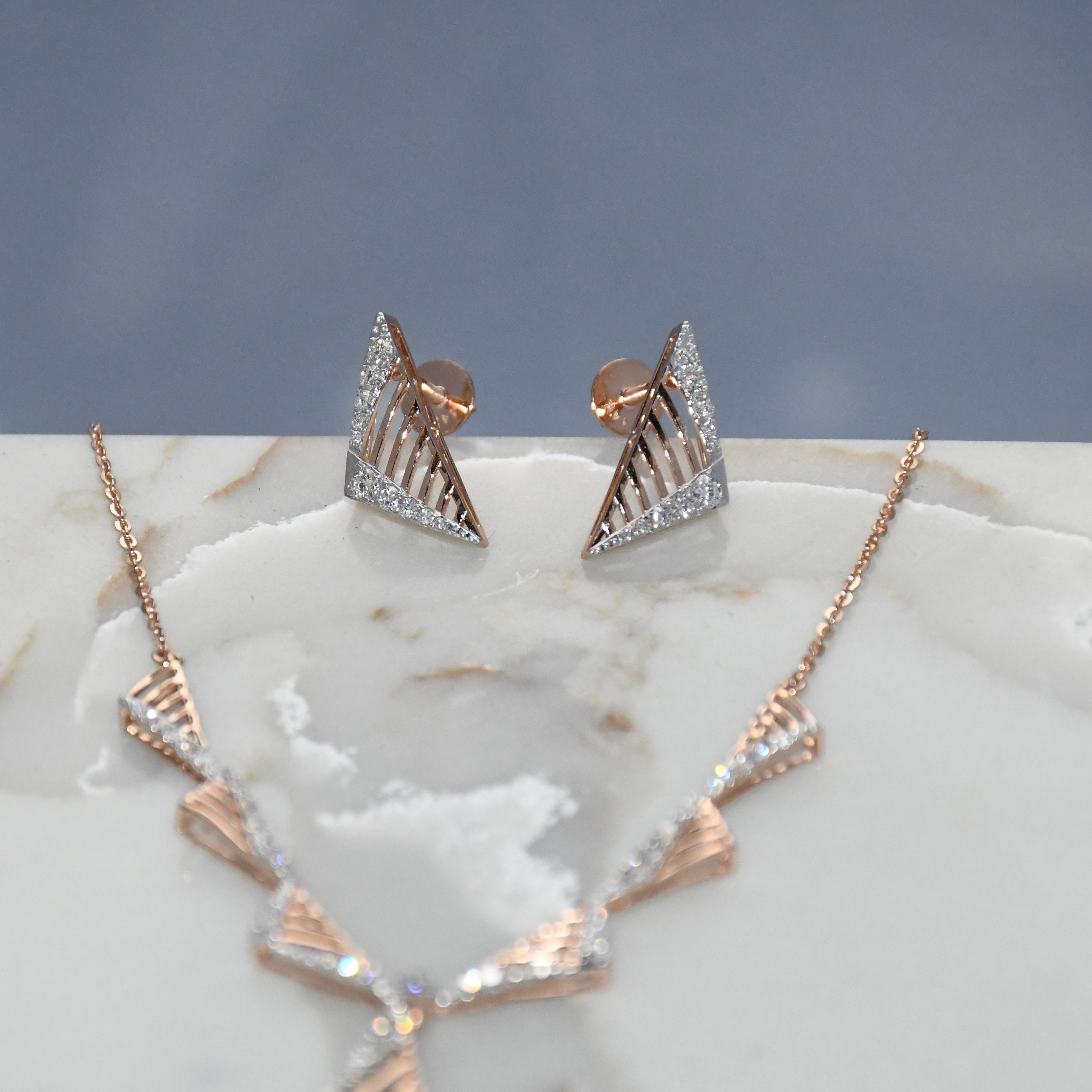 14K Gold Diamond Bridal Jewelry Set: Necklace & Earrings