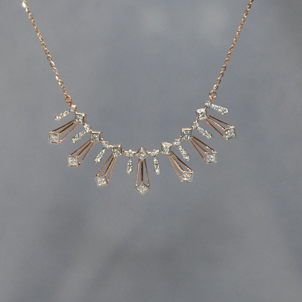 14K Gold Diamond Bridal Jewelry Set: Necklace & Earrings