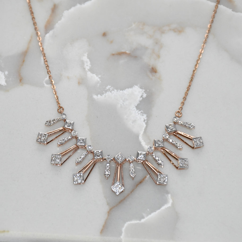 14K Gold Diamond Bridal Jewelry Set: Necklace & Earrings