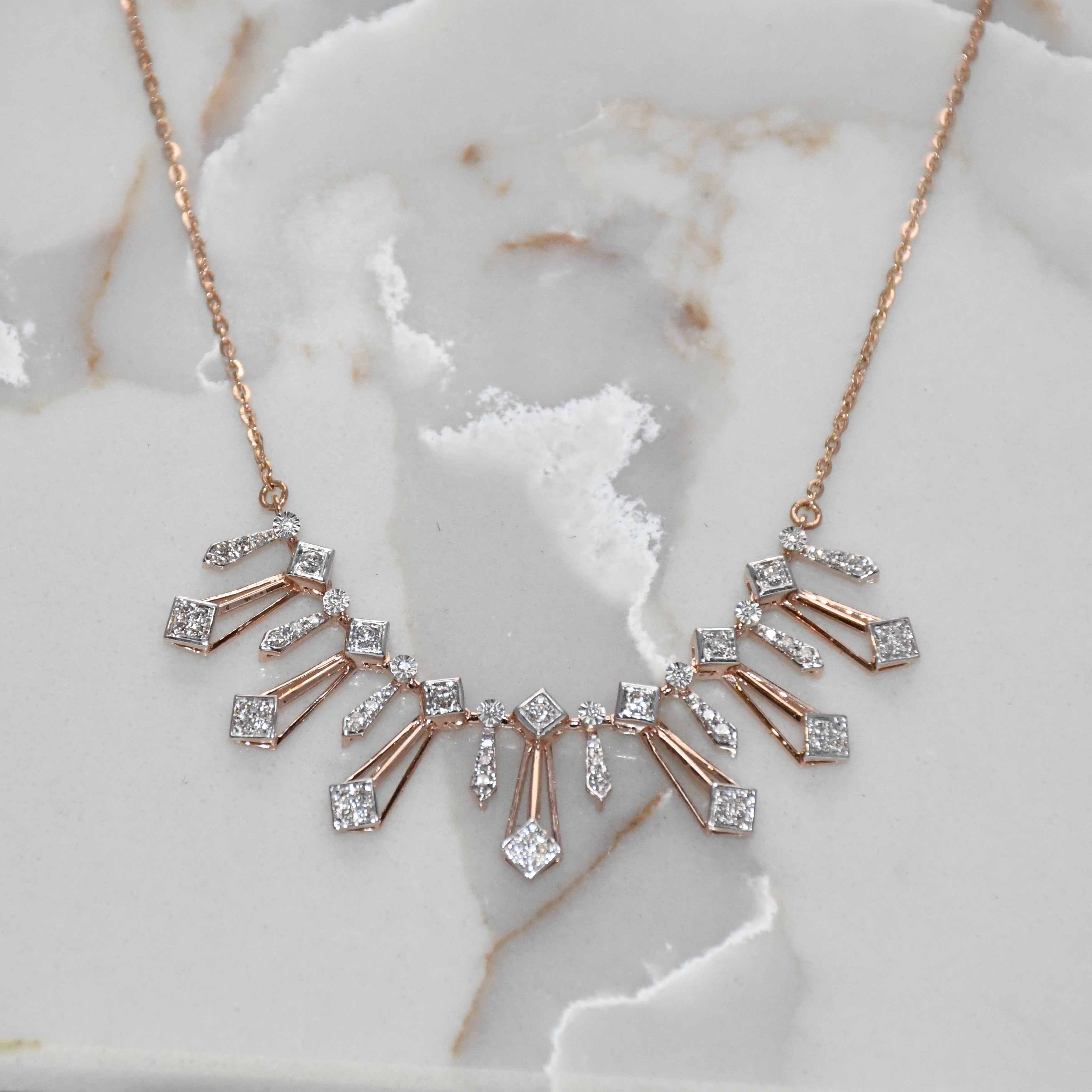 14K Gold Diamond Bridal Jewelry Set: Necklace & Earrings