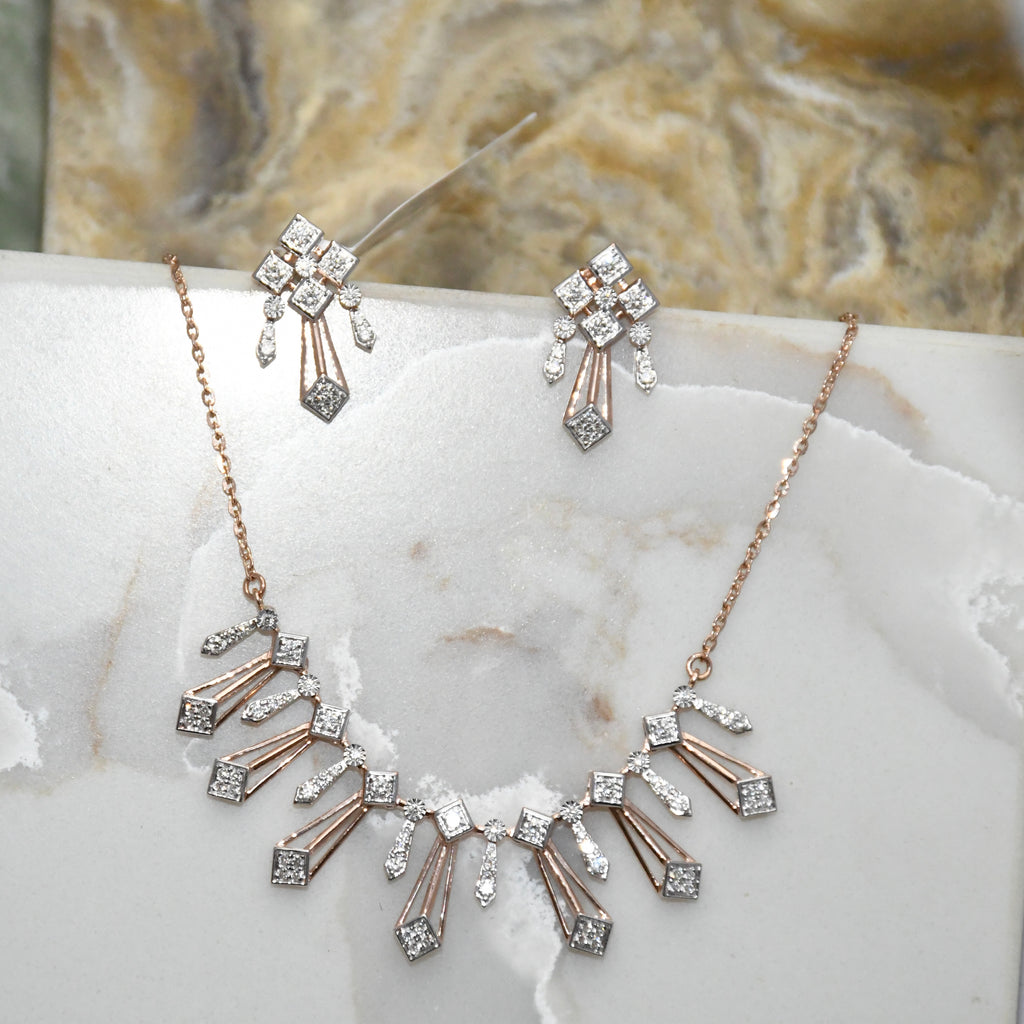 14K Gold Diamond Bridal Jewelry Set: Necklace & Earrings