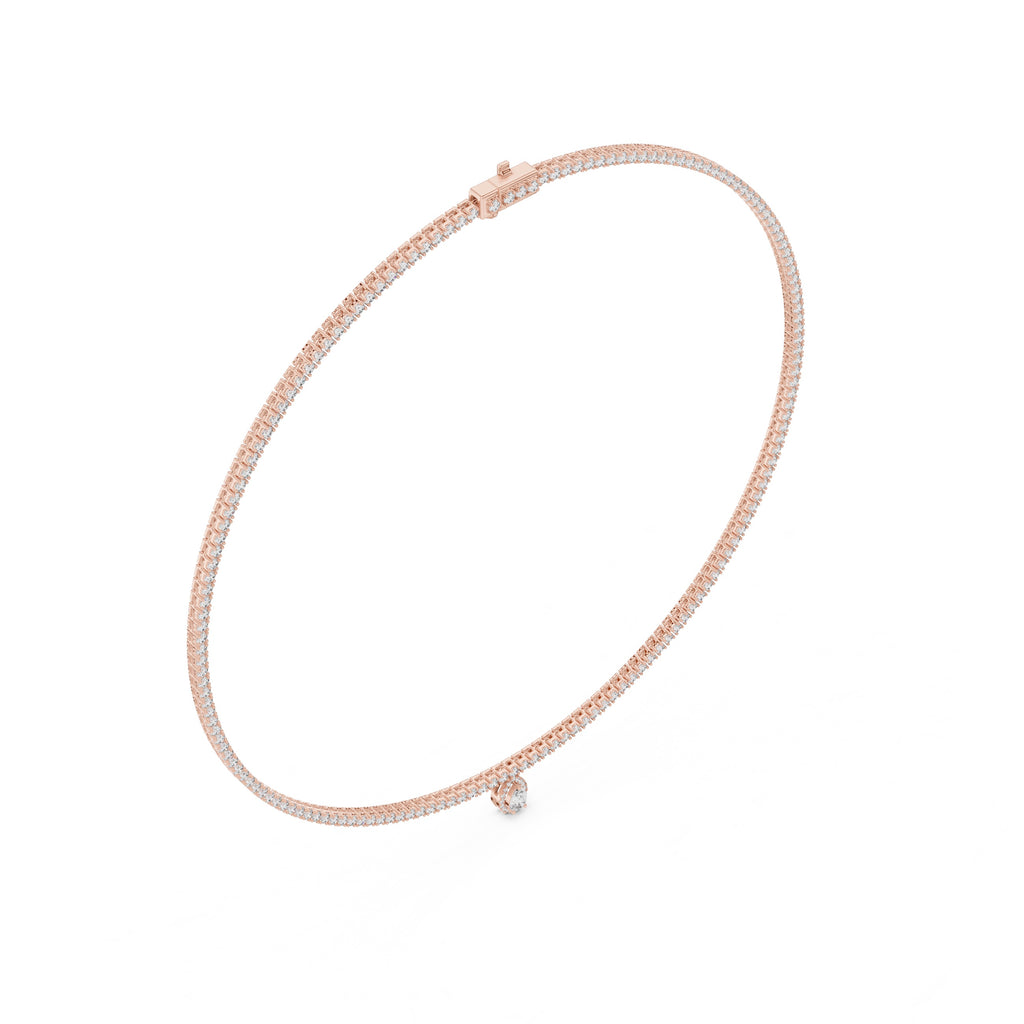 14K 18K Solid Gold Natural Diamond Pear Pendant Tennis Necklace Chain IGI Certified