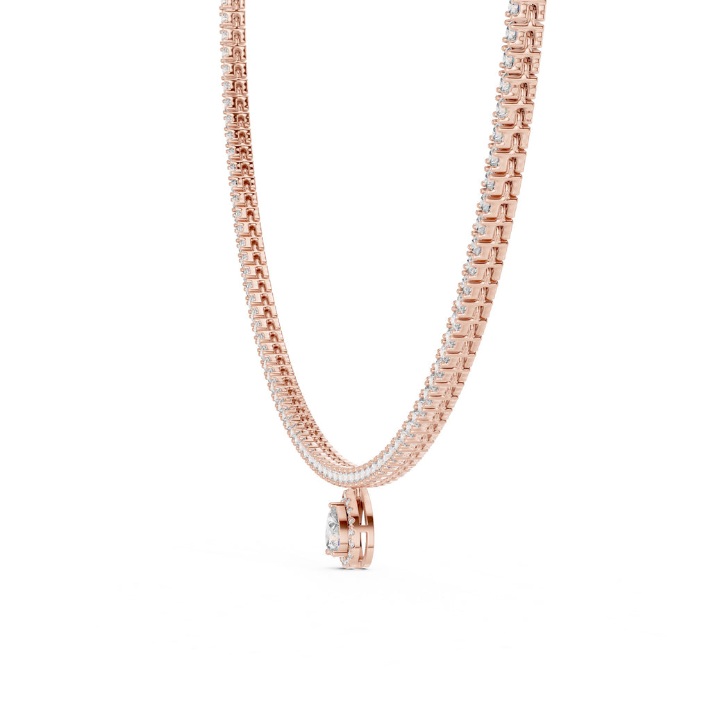 14K 18K Solid Gold Natural Diamond Pear Pendant Tennis Necklace Chain IGI Certified