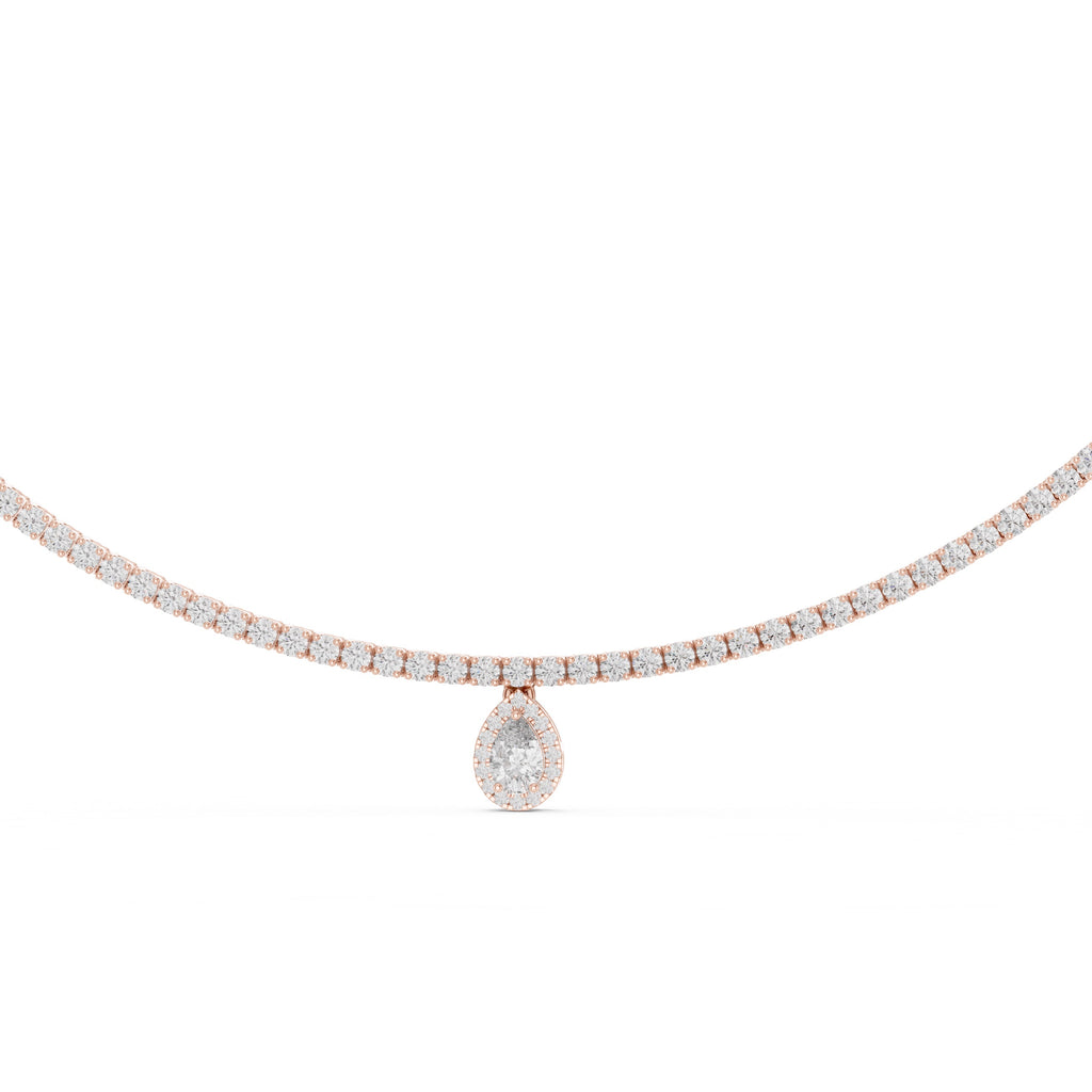 14K 18K Solid Gold Natural Diamond Pear Pendant Tennis Necklace Chain IGI Certified