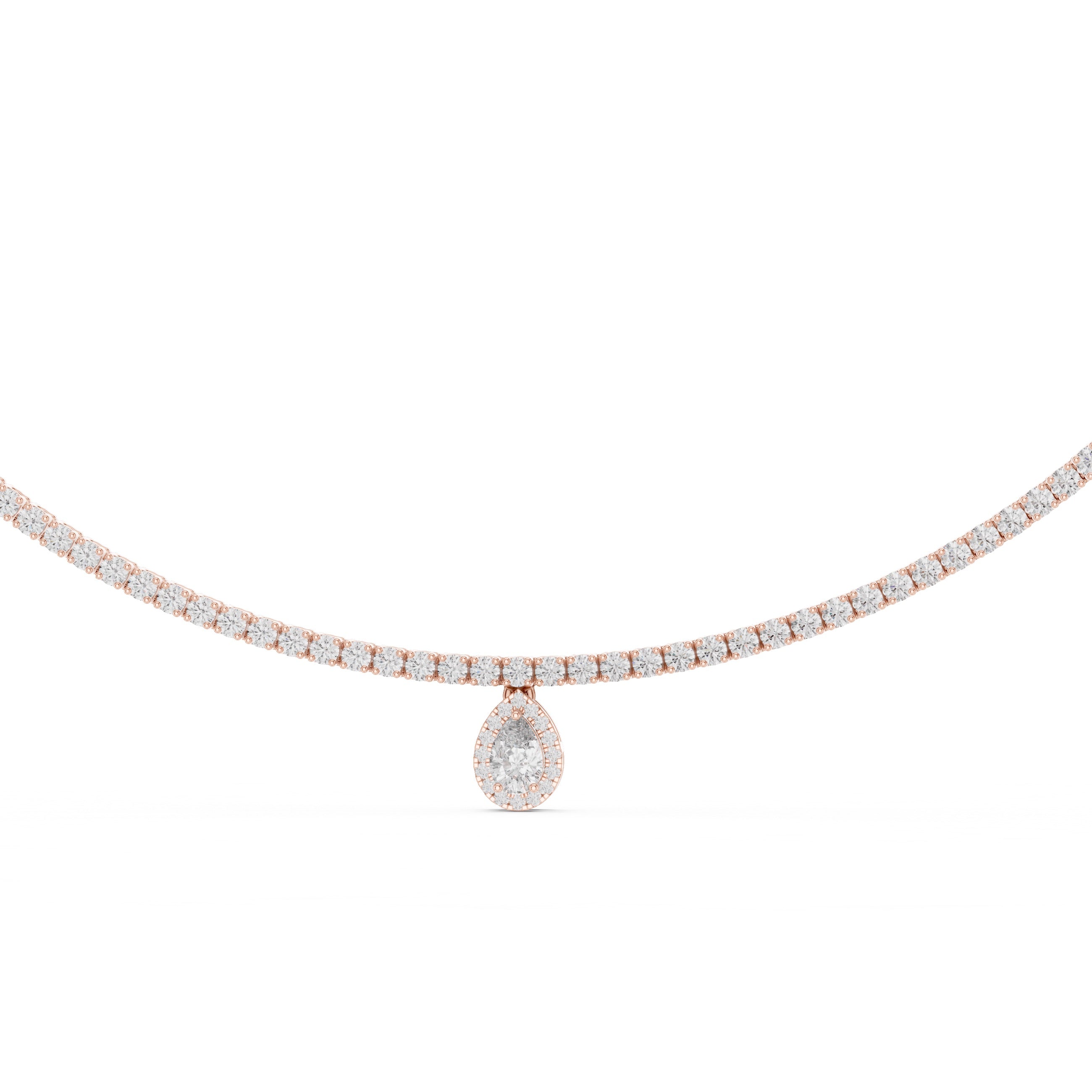 14K 18K Solid Gold Natural Diamond Pear Pendant Tennis Necklace Chain IGI Certified